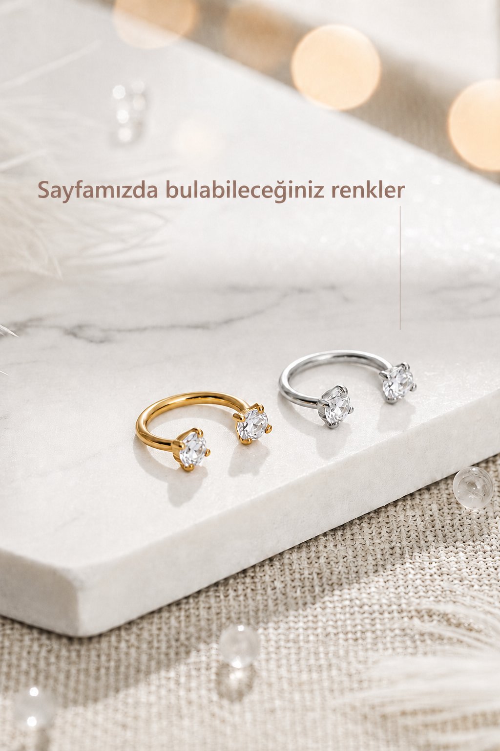 Zirkon Taşlı Gold Yarım Halka Burun Piercingi 316L Çelik 0.8 mm