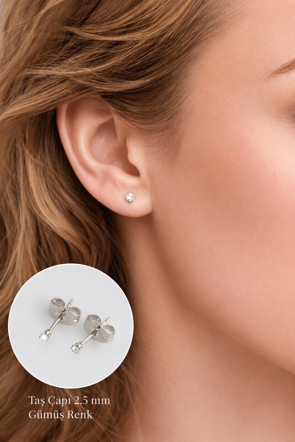 Zirkon Taşlı Gümüş Renkli 2.5 mm Tektaş Küpe