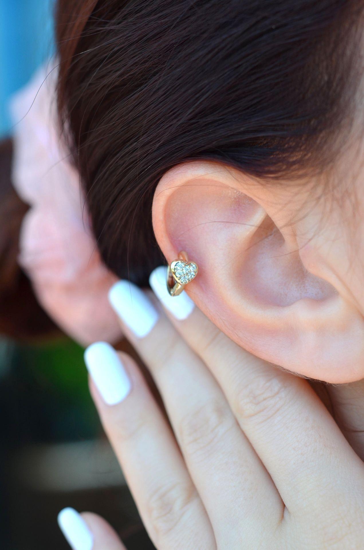 Zirkon Taşlı Kalp Helix Piercing Tragus Kıkırdak Lob Küpesi Tek Adet