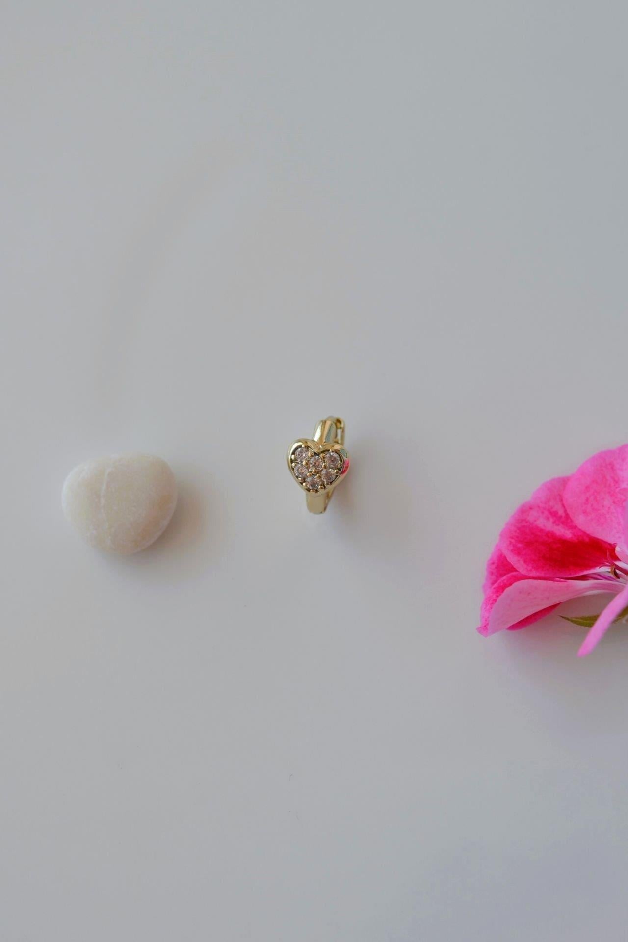 Zirkon Taşlı Kalp Helix Piercing Tragus Kıkırdak Lob Küpesi Tek Adet