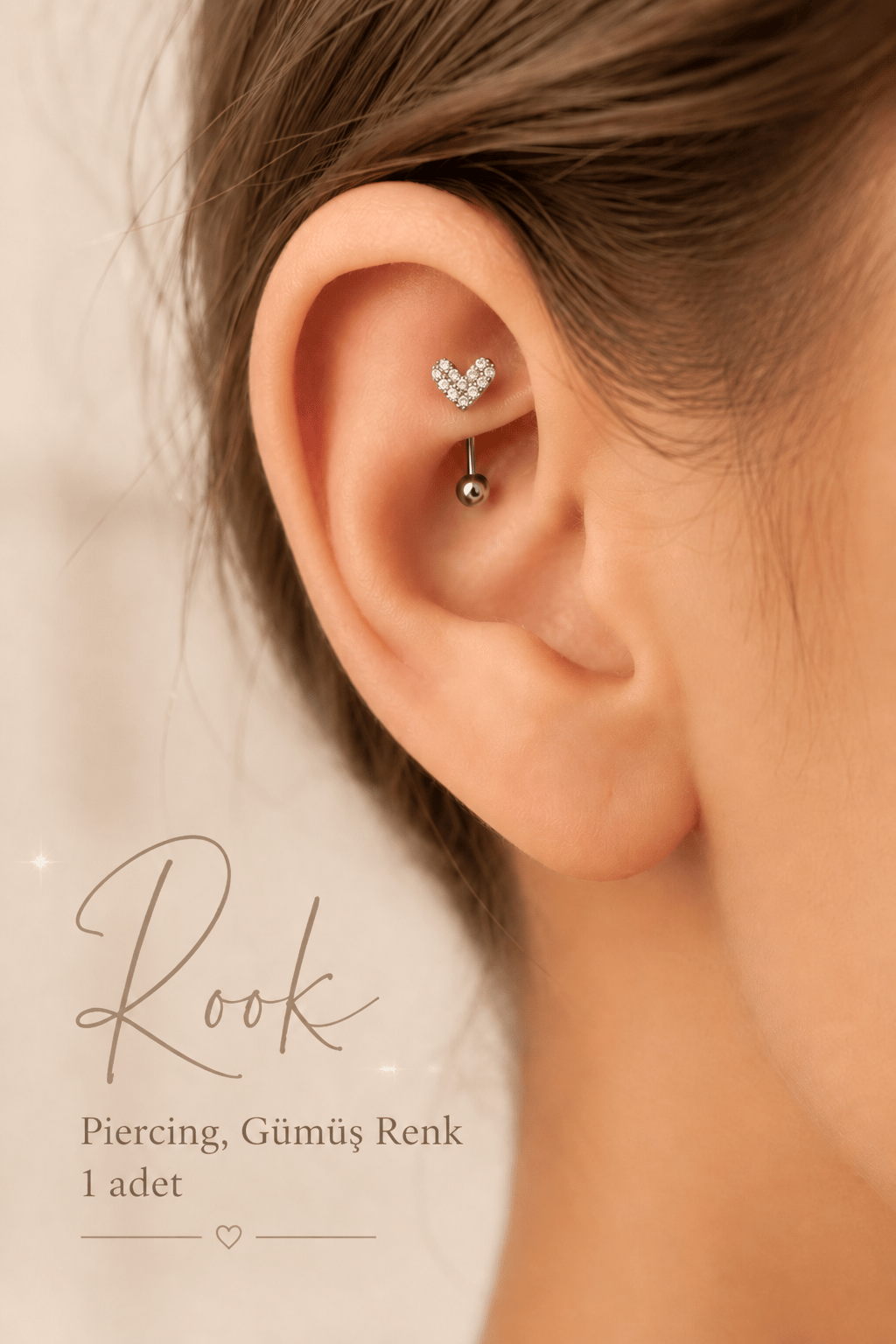 Zirkon Taşlı Kalp Rook Piercing
