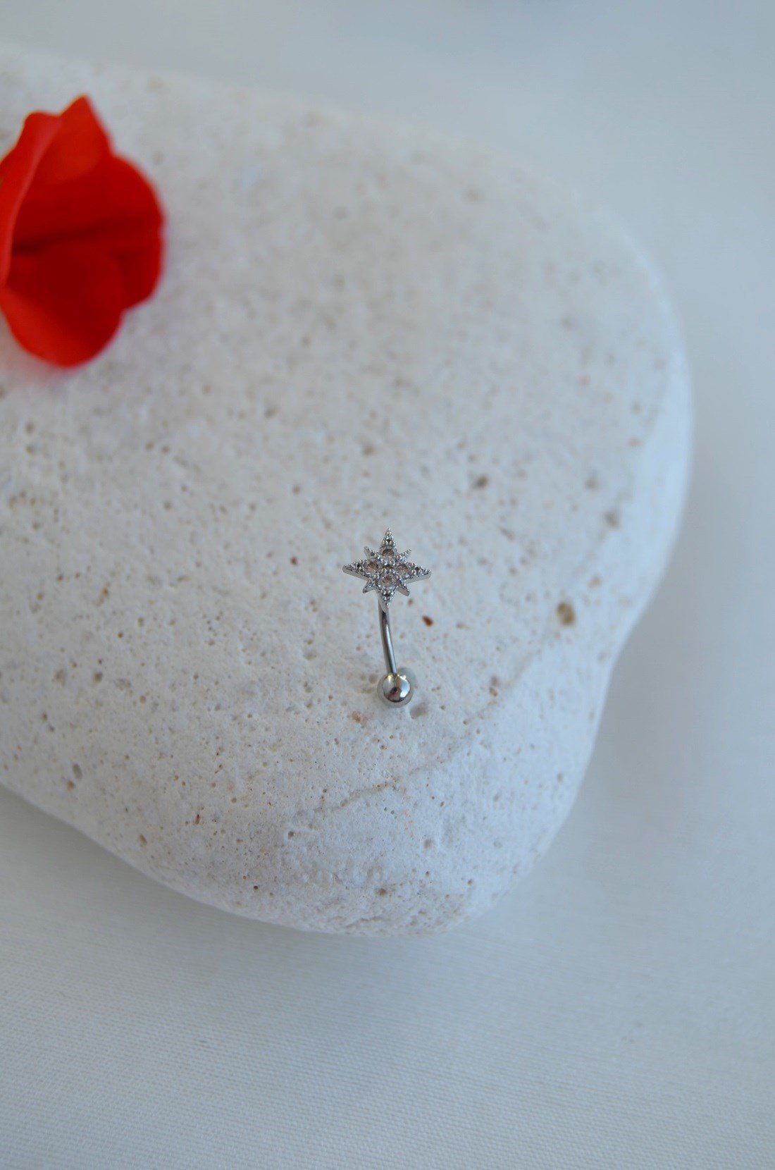 Zirkon Taşlı Kuzey Yıldızı Rook Piercing Çelik Bar 1 mm