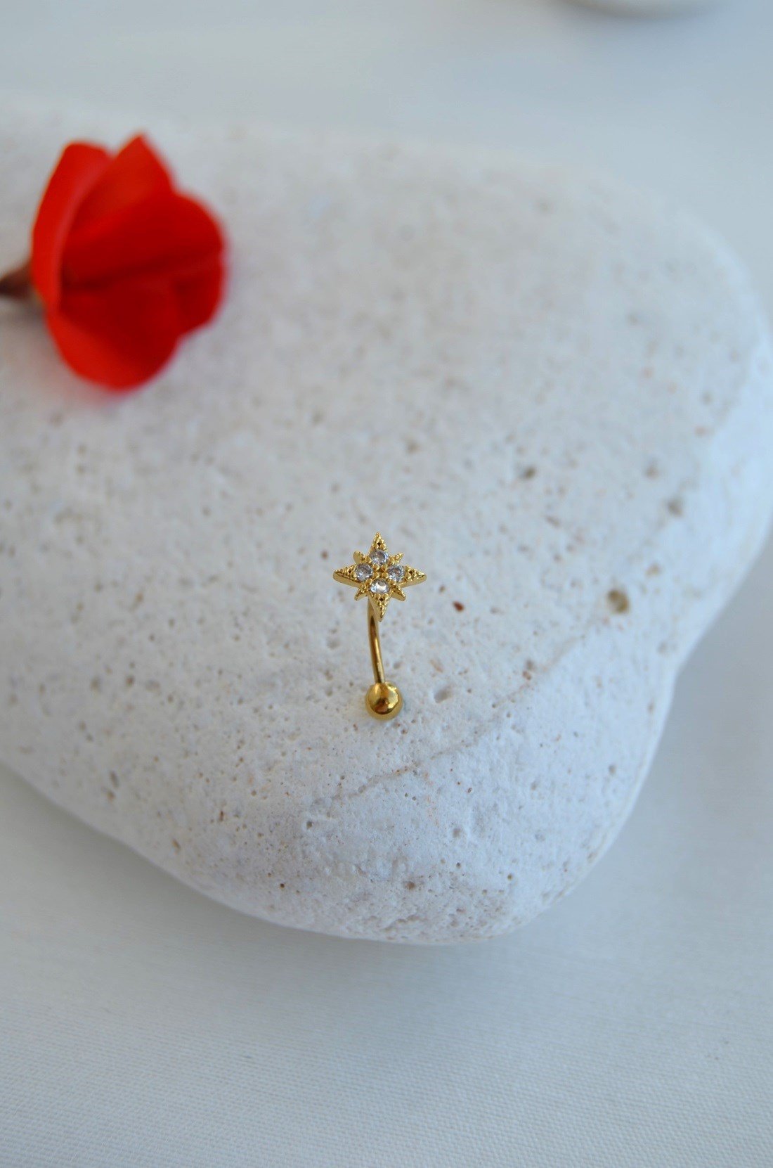Zirkon Taşlı Kuzey Yıldızı Rook Piercing Çelik Bar 1 mm