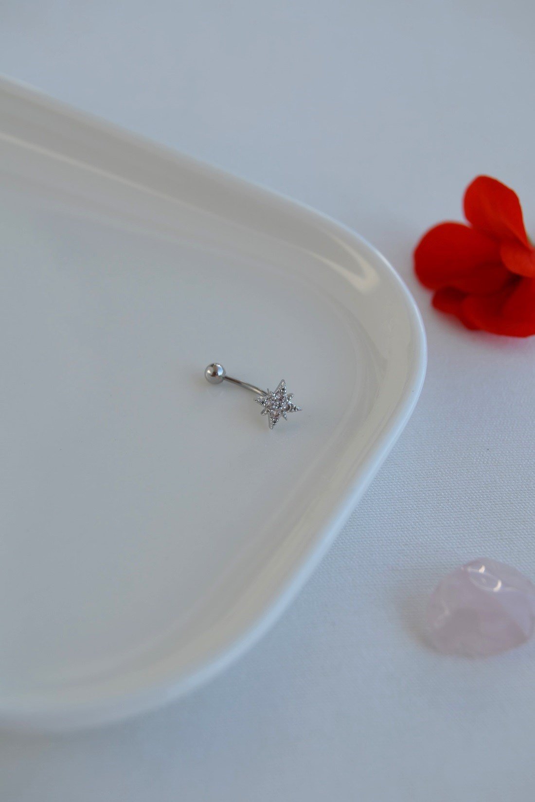 Zirkon Taşlı Kuzey Yıldızı Rook Piercing Çelik Bar 1 mm