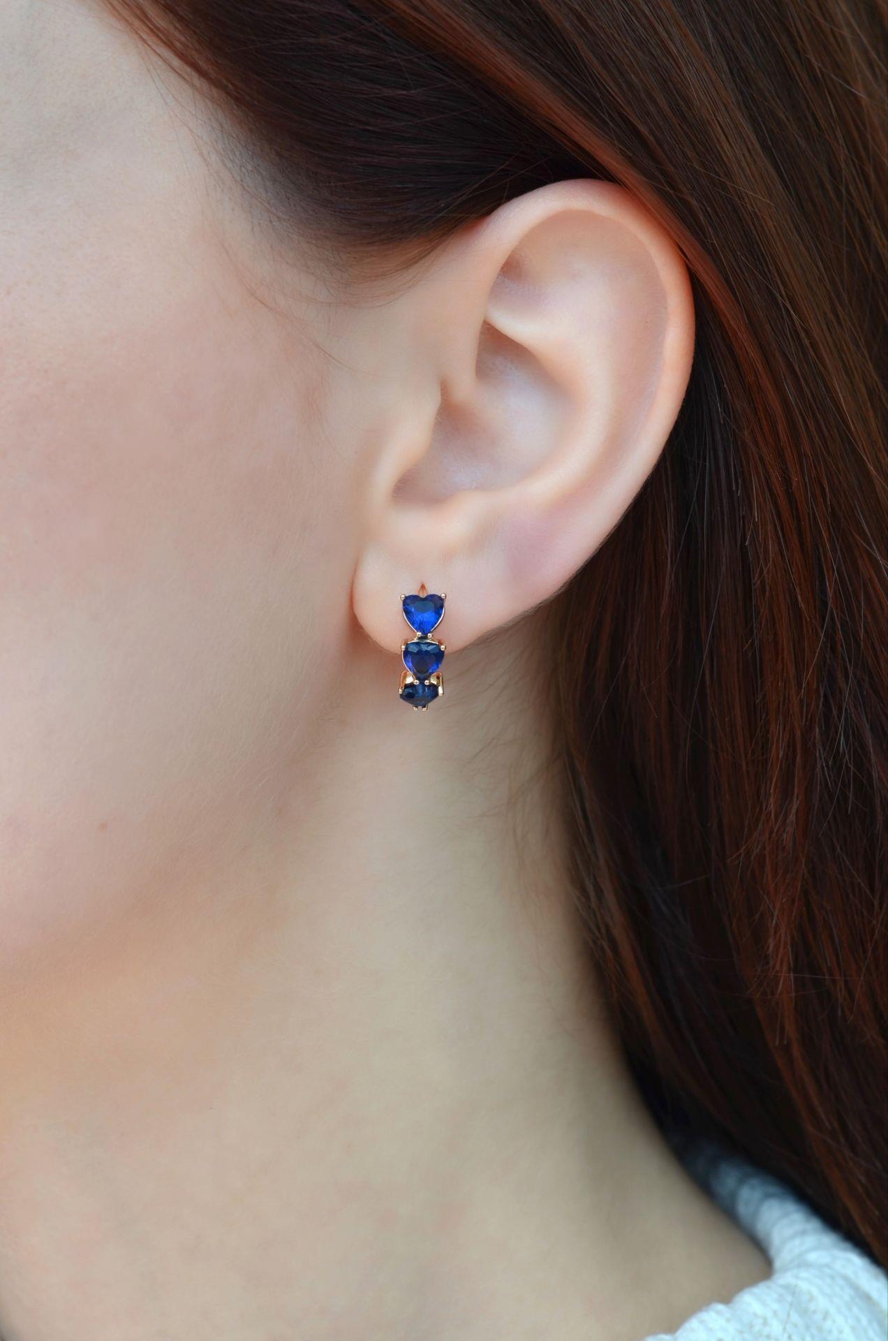 Zirkon Taşlı Lacivert Kalpli Küpe Lacivert Taşlı Halka