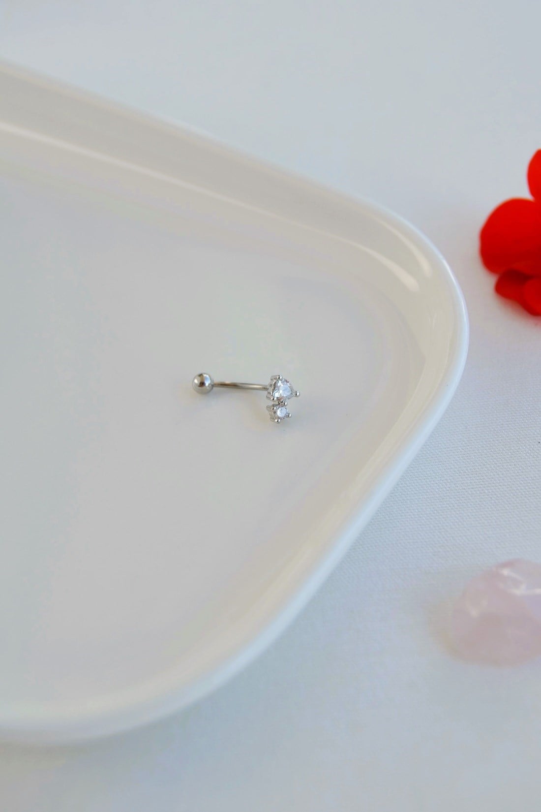 Zirkon Taşlı Mini Kalp Rook Piercing Çelik Bar 1 mm