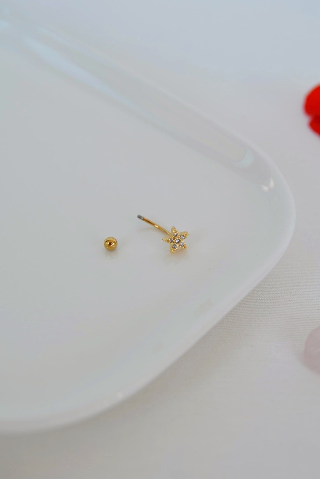 Zirkon Taşlı Minimal Yıldız Rook Piercing Çelik Bar 1 mm