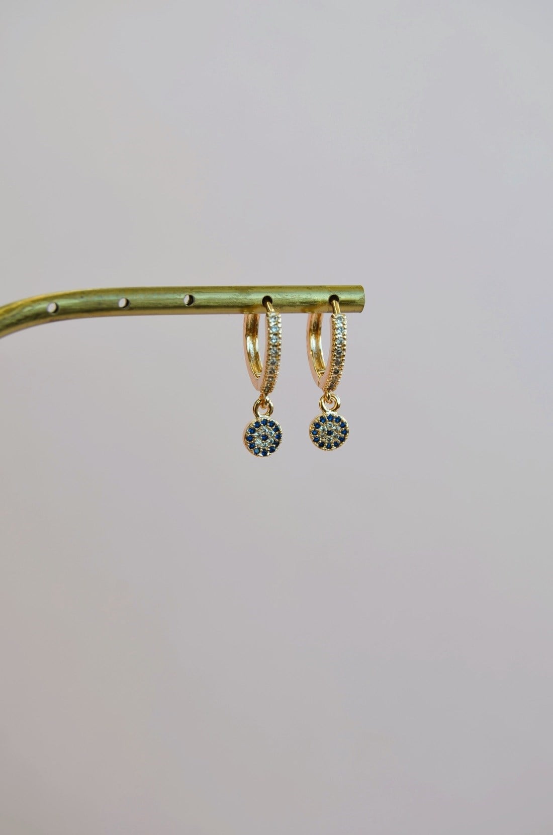 Zirkon Taşlı Nazar Charm Halka Küpe Minimal Işıltı