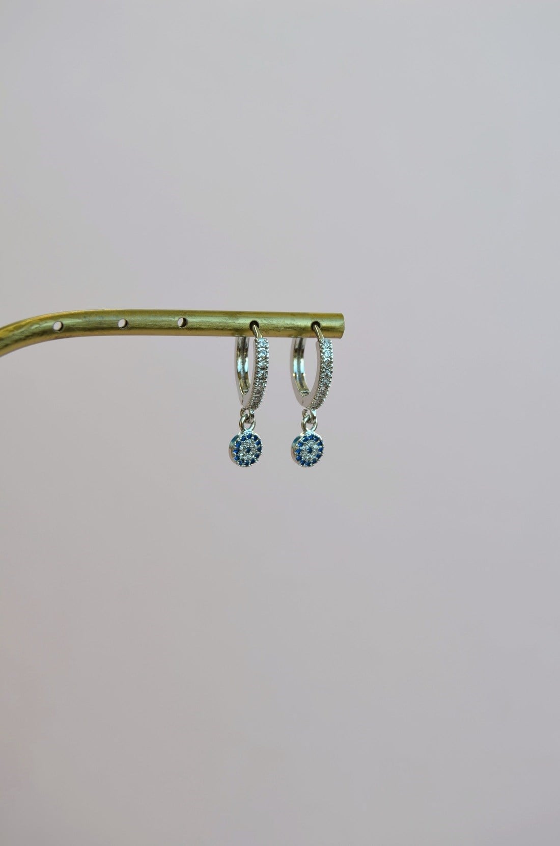 Zirkon Taşlı Nazar Charm Halka Küpe Minimal Işıltı
