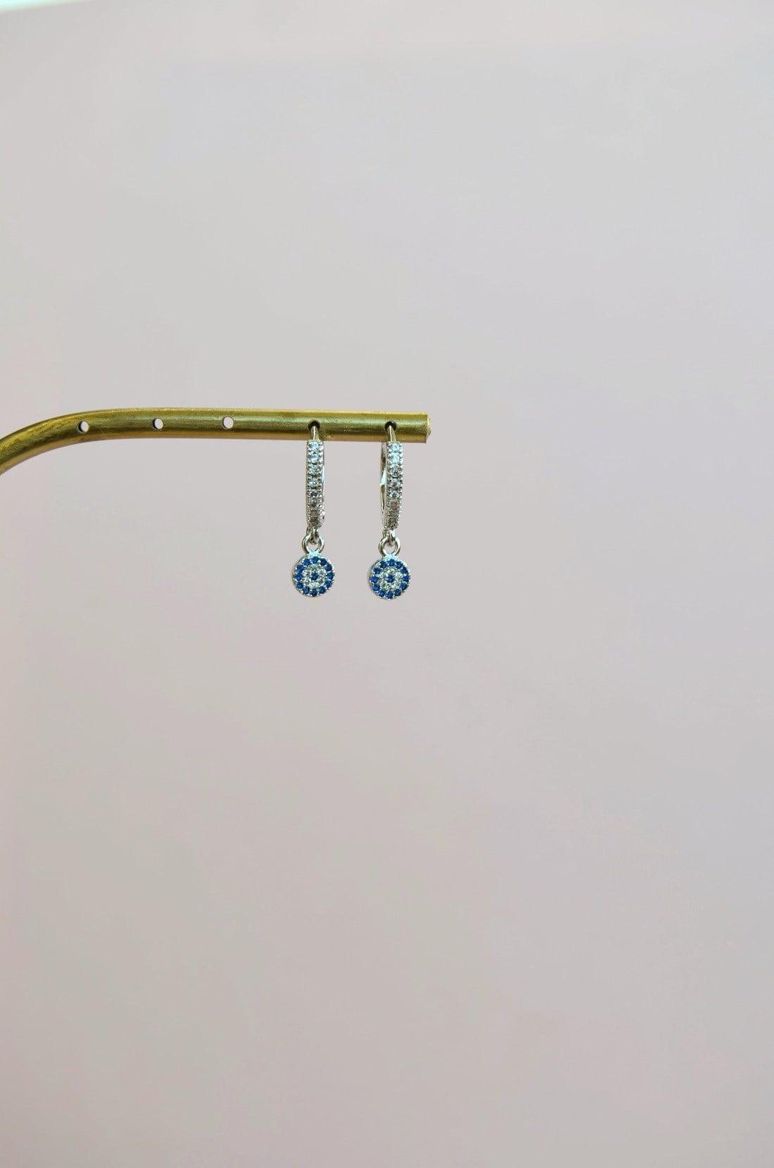 Zirkon Taşlı Nazar Charm Halka Küpe Minimal Işıltı