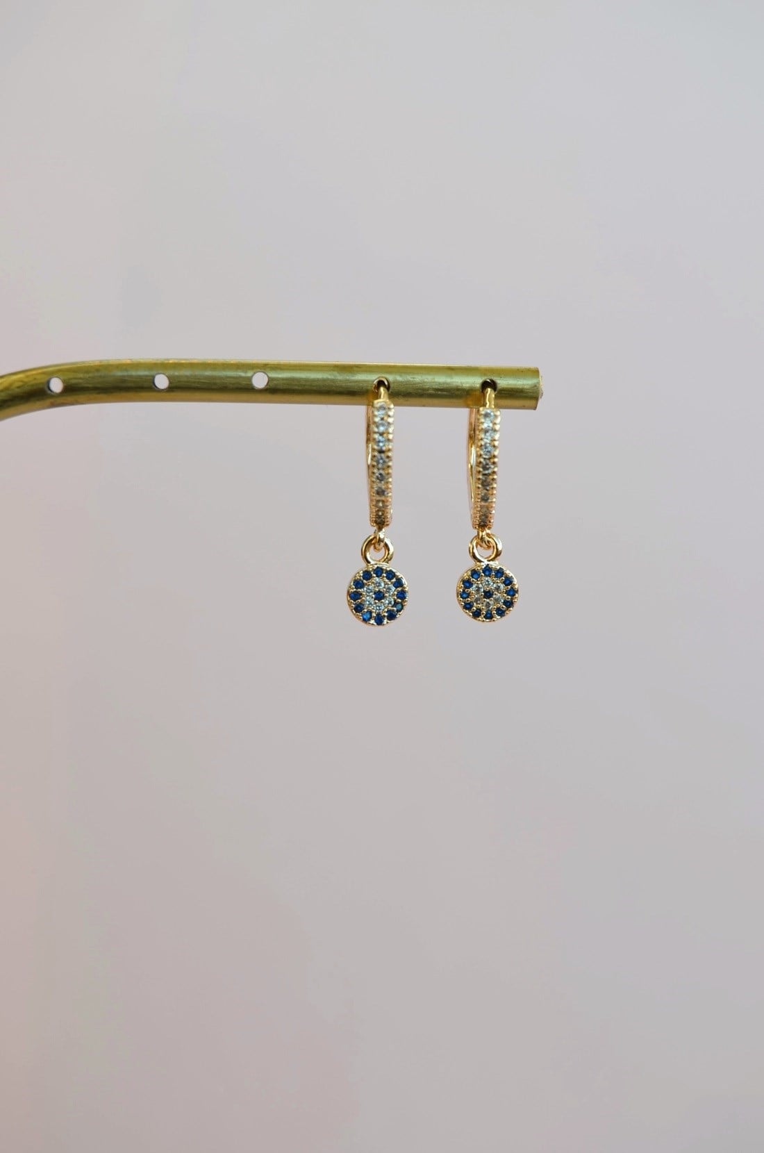 Zirkon Taşlı Nazar Charm Halka Küpe Minimal Işıltı