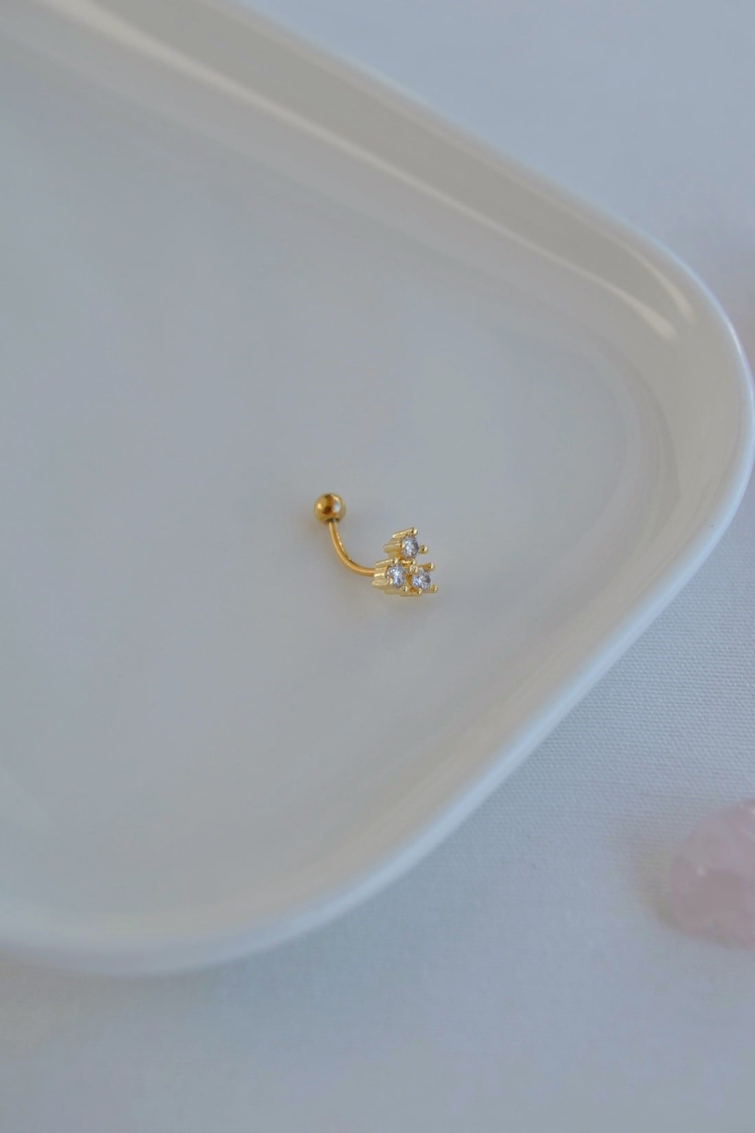 Zirkon Taşlı Üçtaşlı Rook Piercing Çelik Bar 1 mm
