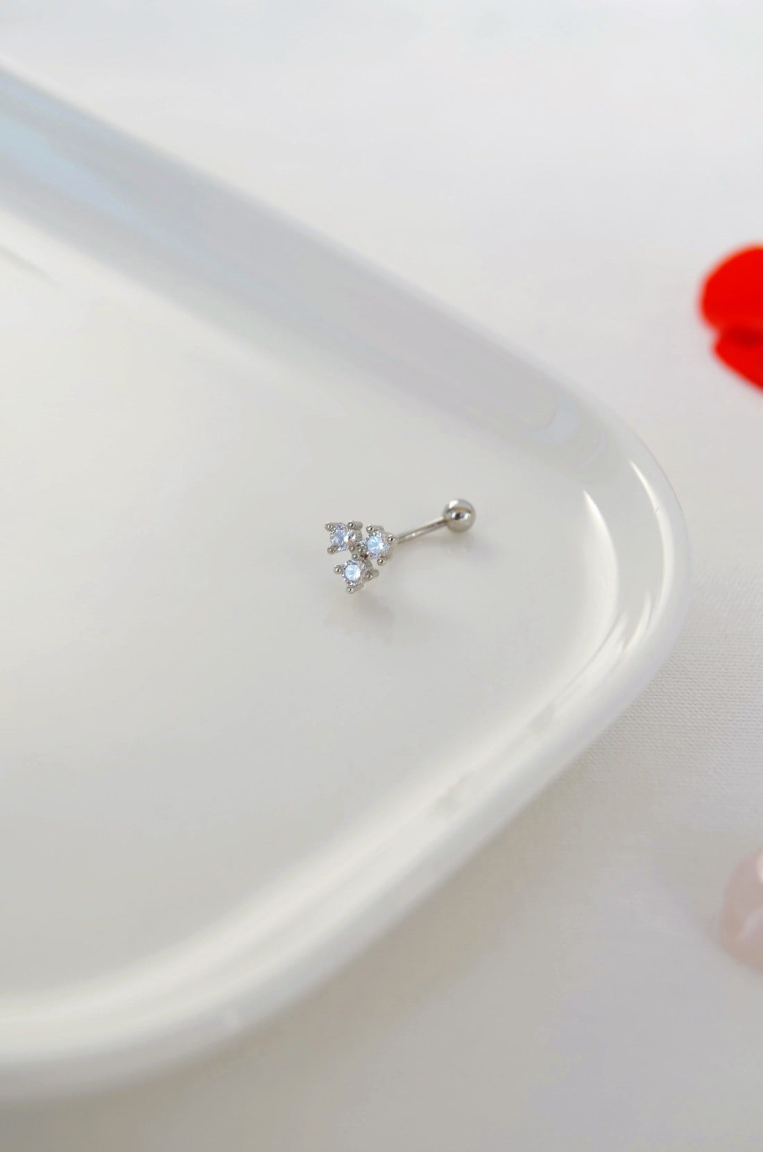 Zirkon Taşlı Üçtaşlı Rook Piercing Çelik Bar 1 mm