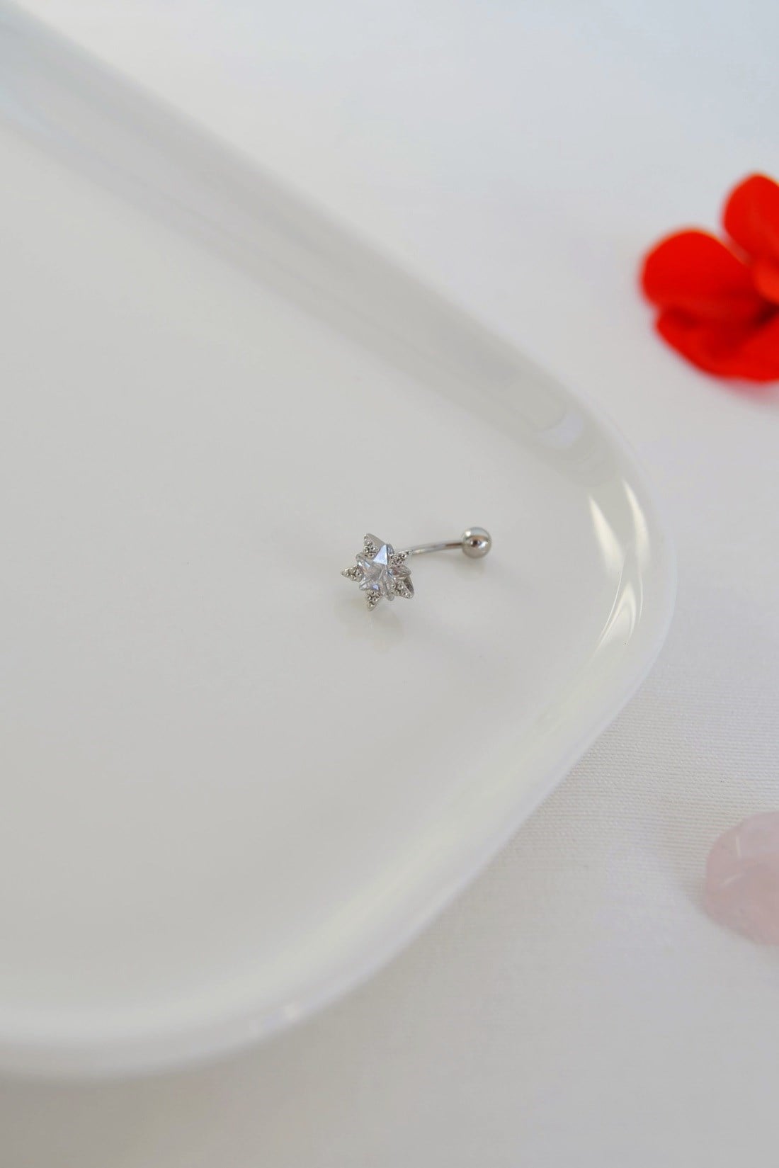 Zirkon Taşlı Yıldız Rook Piercing Çelik Bar 1 mm