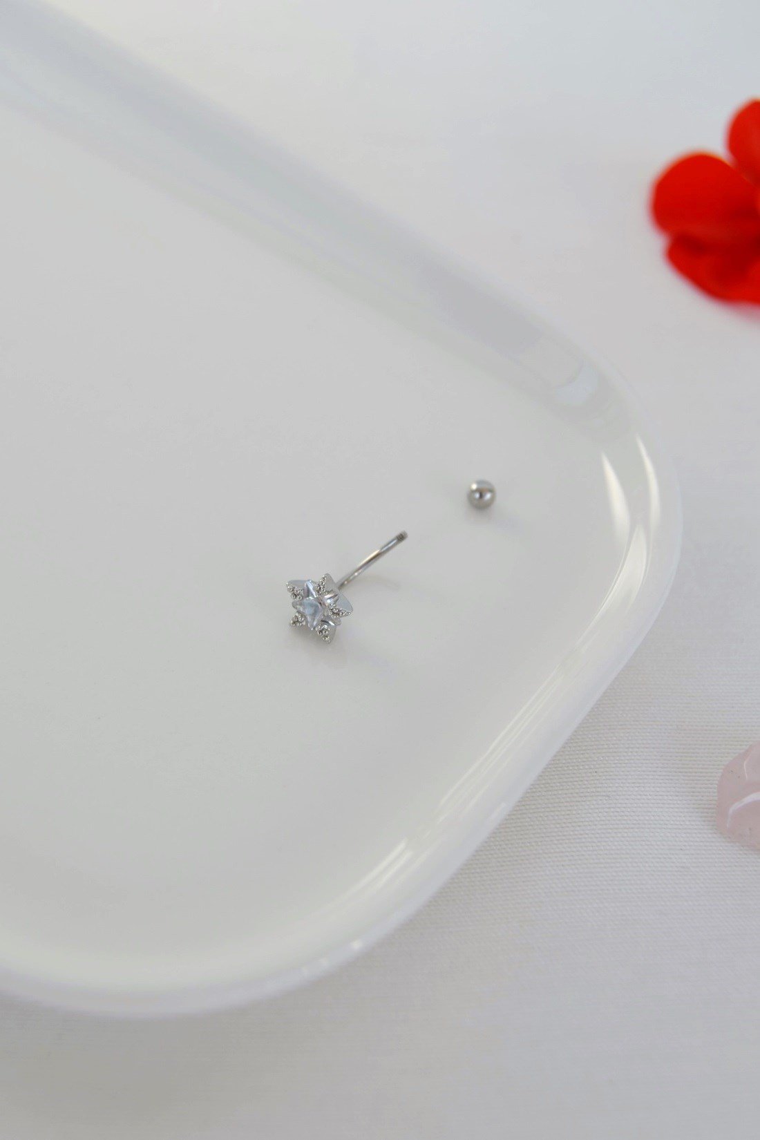 Zirkon Taşlı Yıldız Rook Piercing Çelik Bar 1 mm