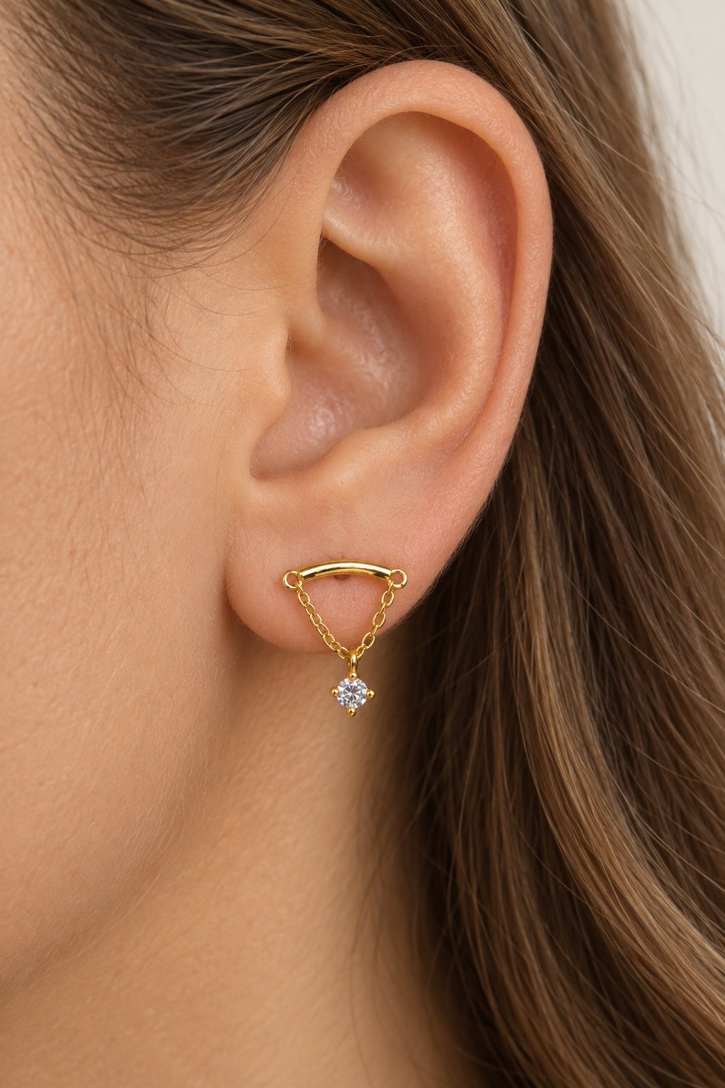 Zirkon Taşlı Zincirli Helix Flat Piercing Kıkırdak Upper Helix 1 Adet