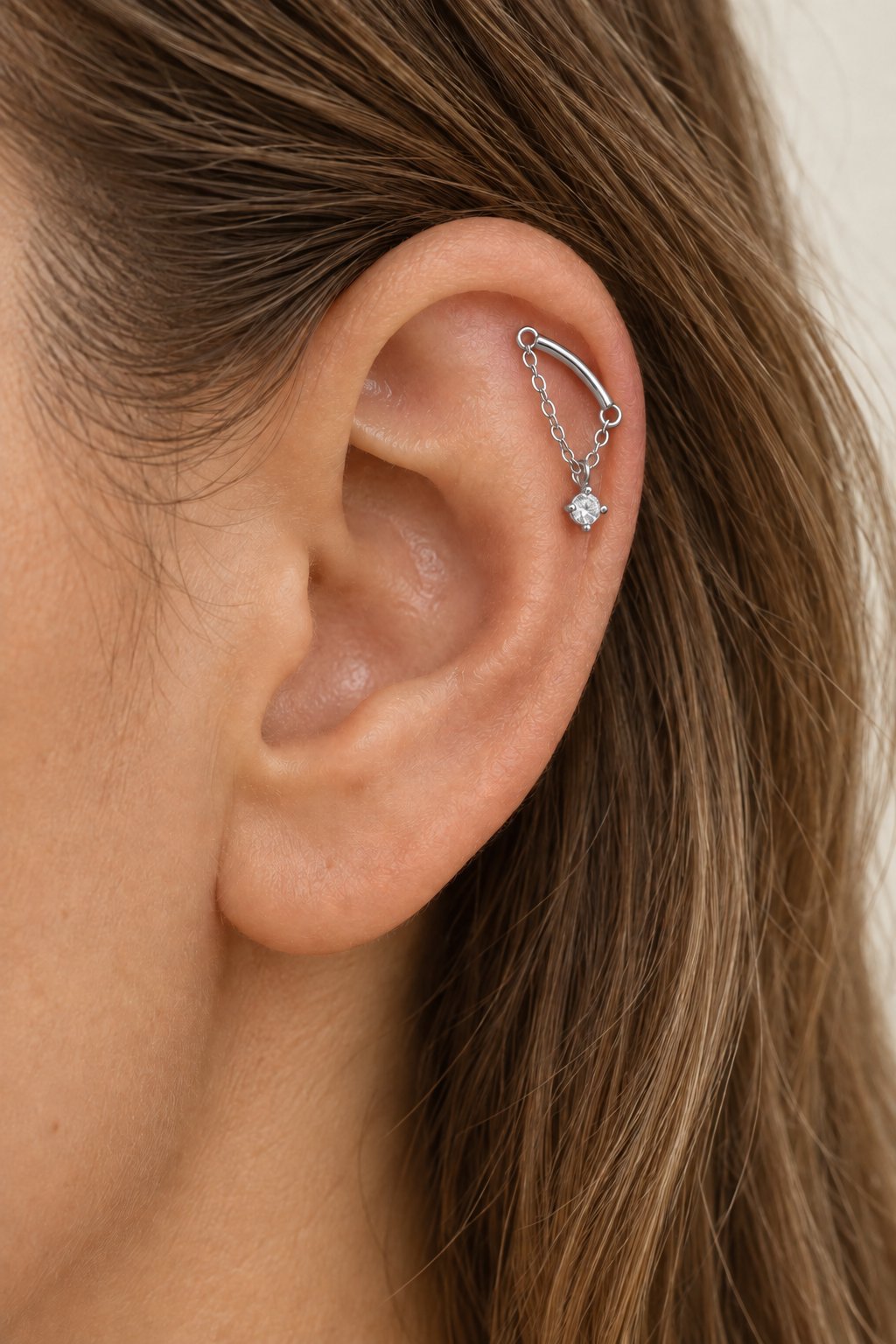 Zirkon Taşlı Zincirli Helix Flat Piercing Kıkırdak Upper Helix 1 Adet