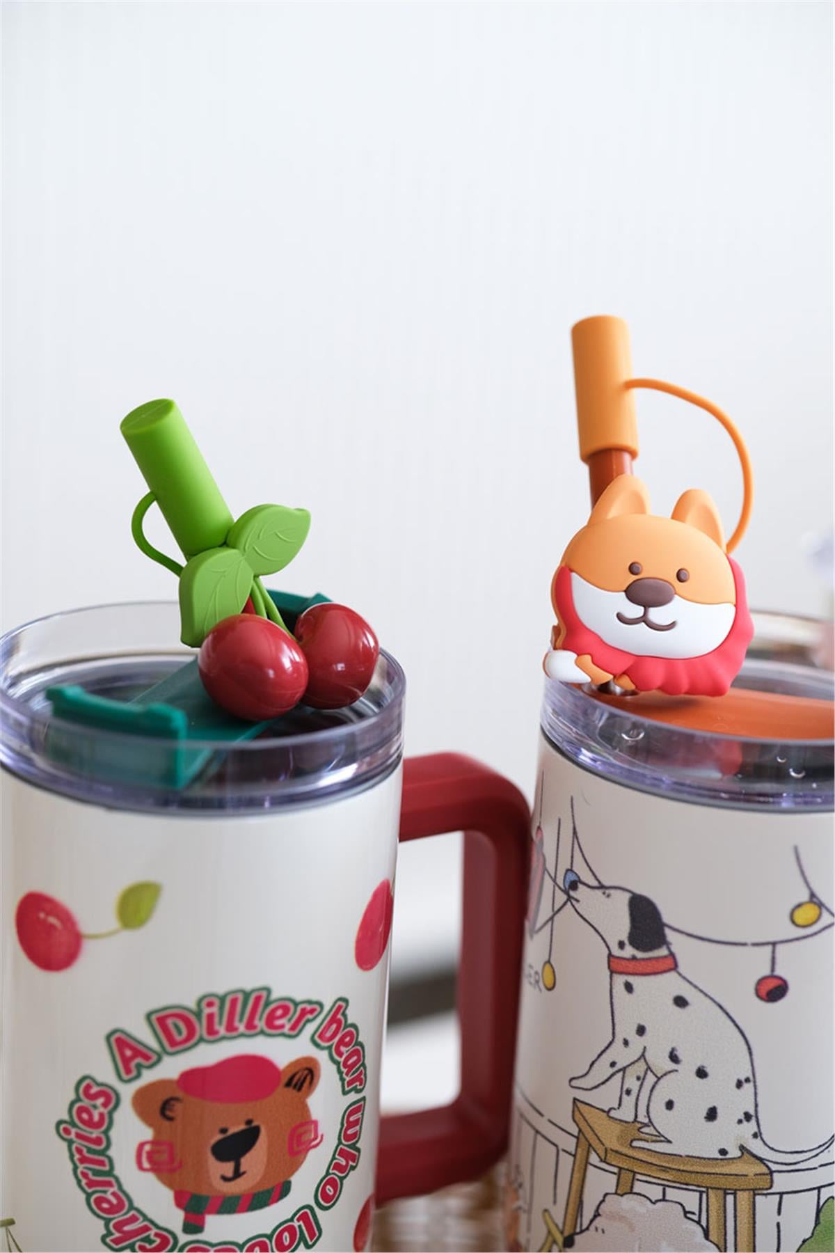 Kiraz Desenli Quencher Cup 1200ML Paslanmaz Çelik Termos
