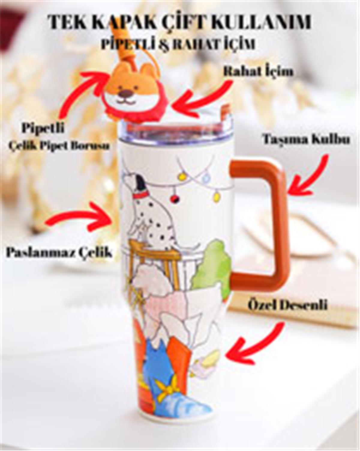 Sevimli Köpekler Quencher Cup 1200ML Paslanmaz Çelik Termos