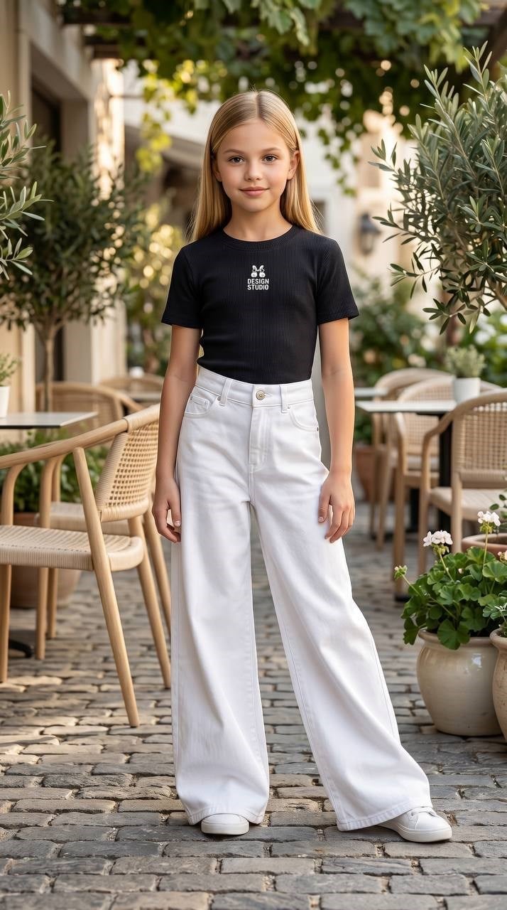 Kız Çocuk Beyaz Denim Pantolon
