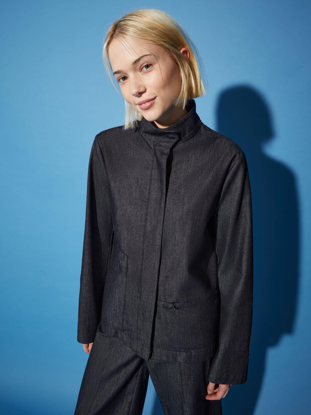 Lacivert Gizli Cep Detaylı Denim Ceket