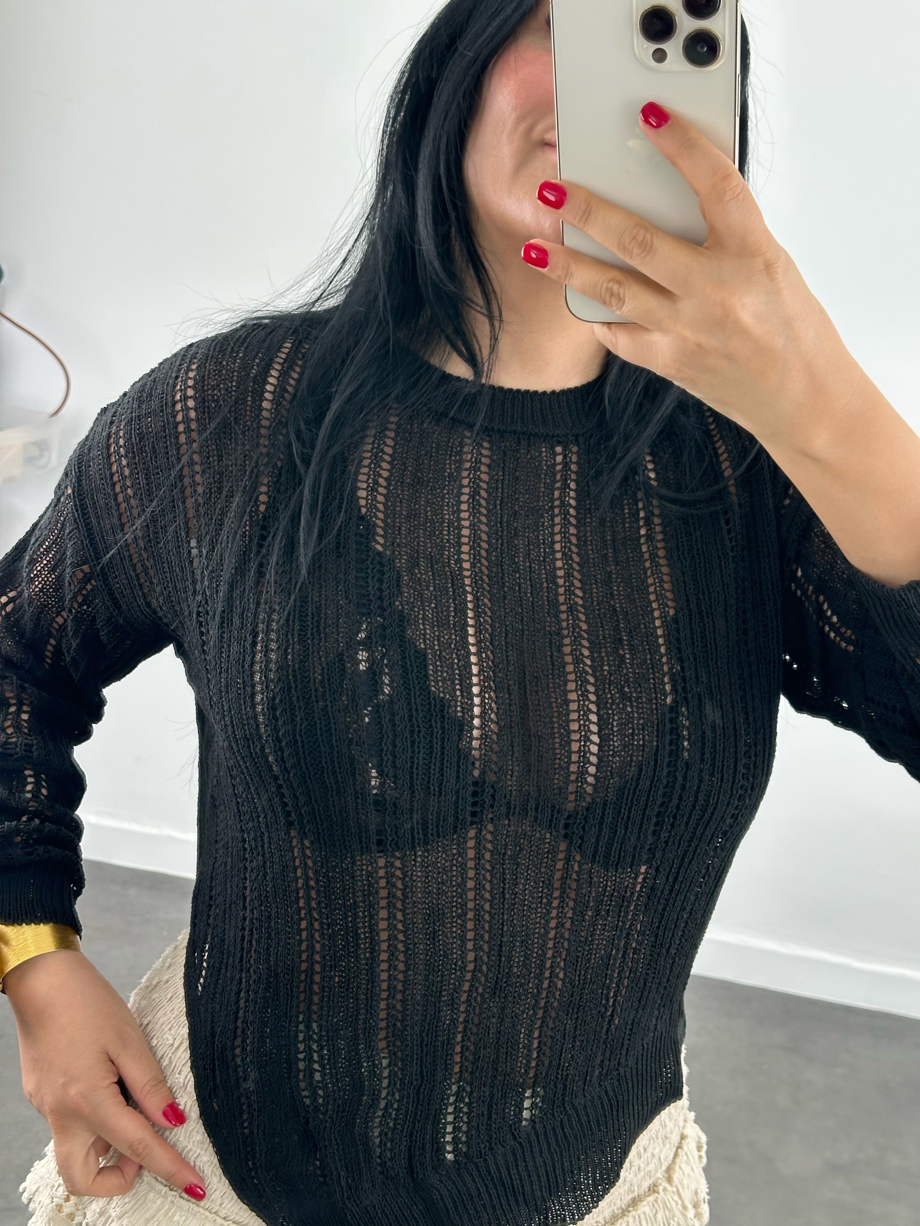 Ajurlu Transparan Triko Bluz