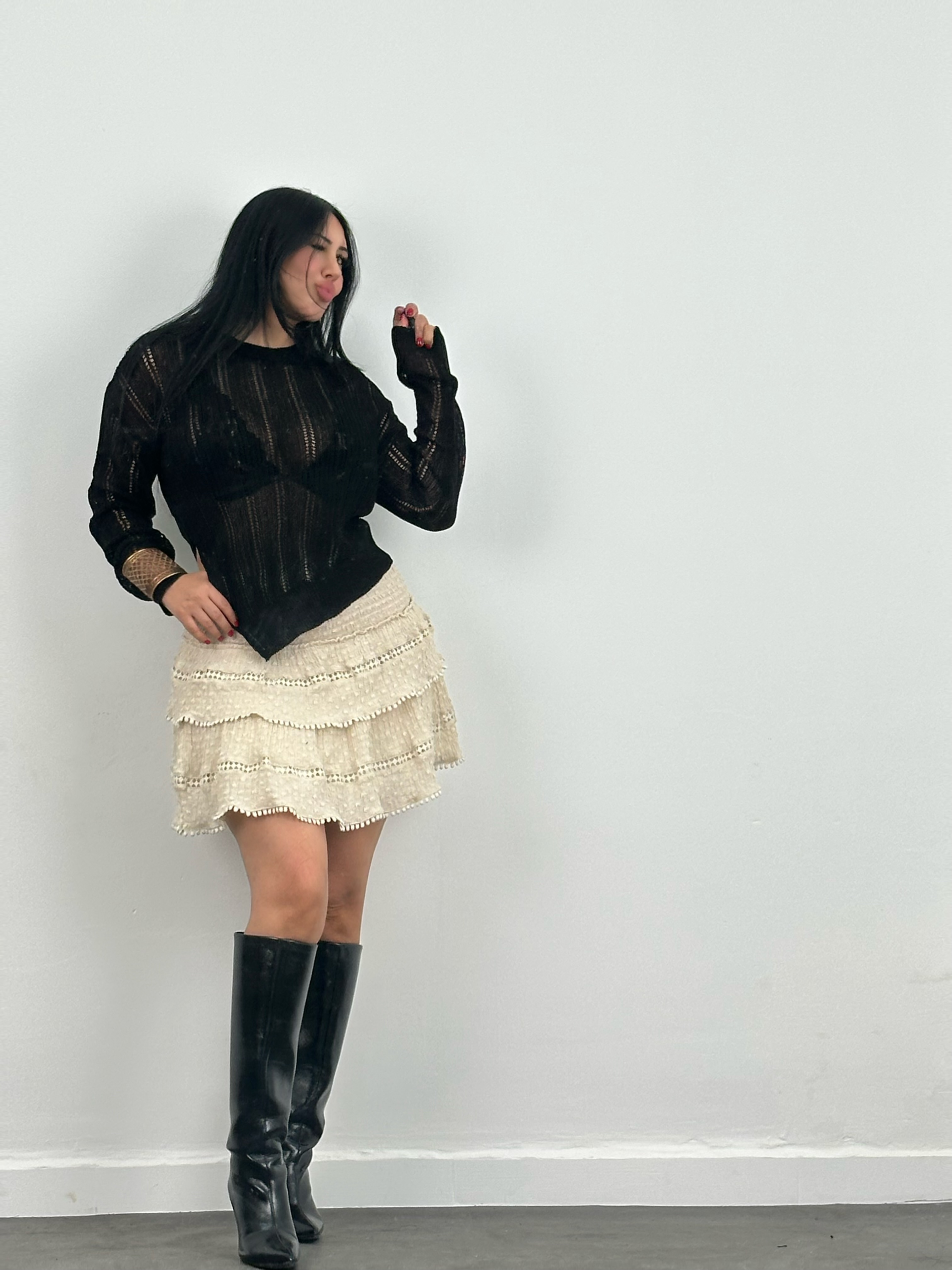 Ajurlu Transparan Triko Bluz