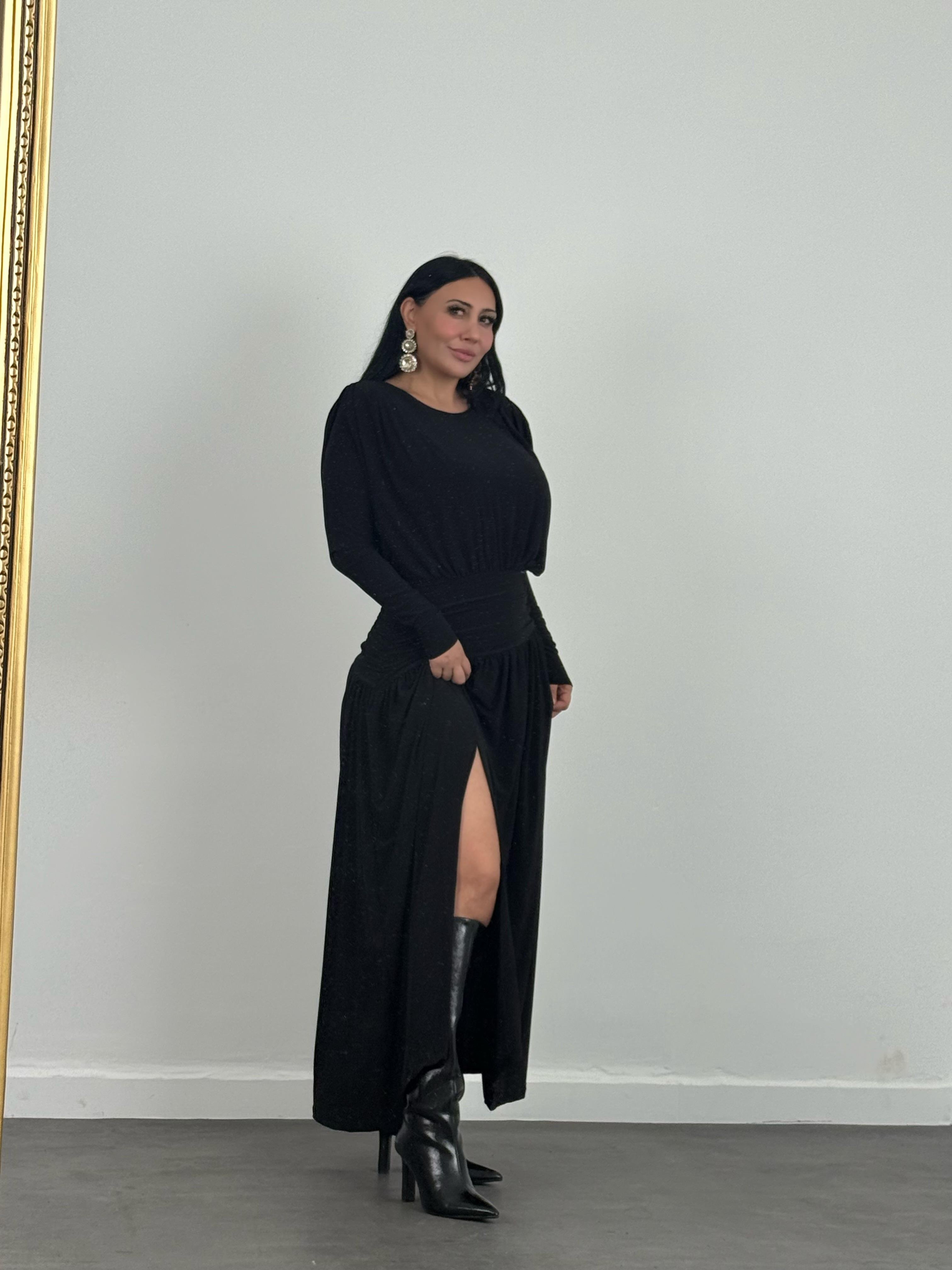 Bel Drapeli Maxi Elbise 