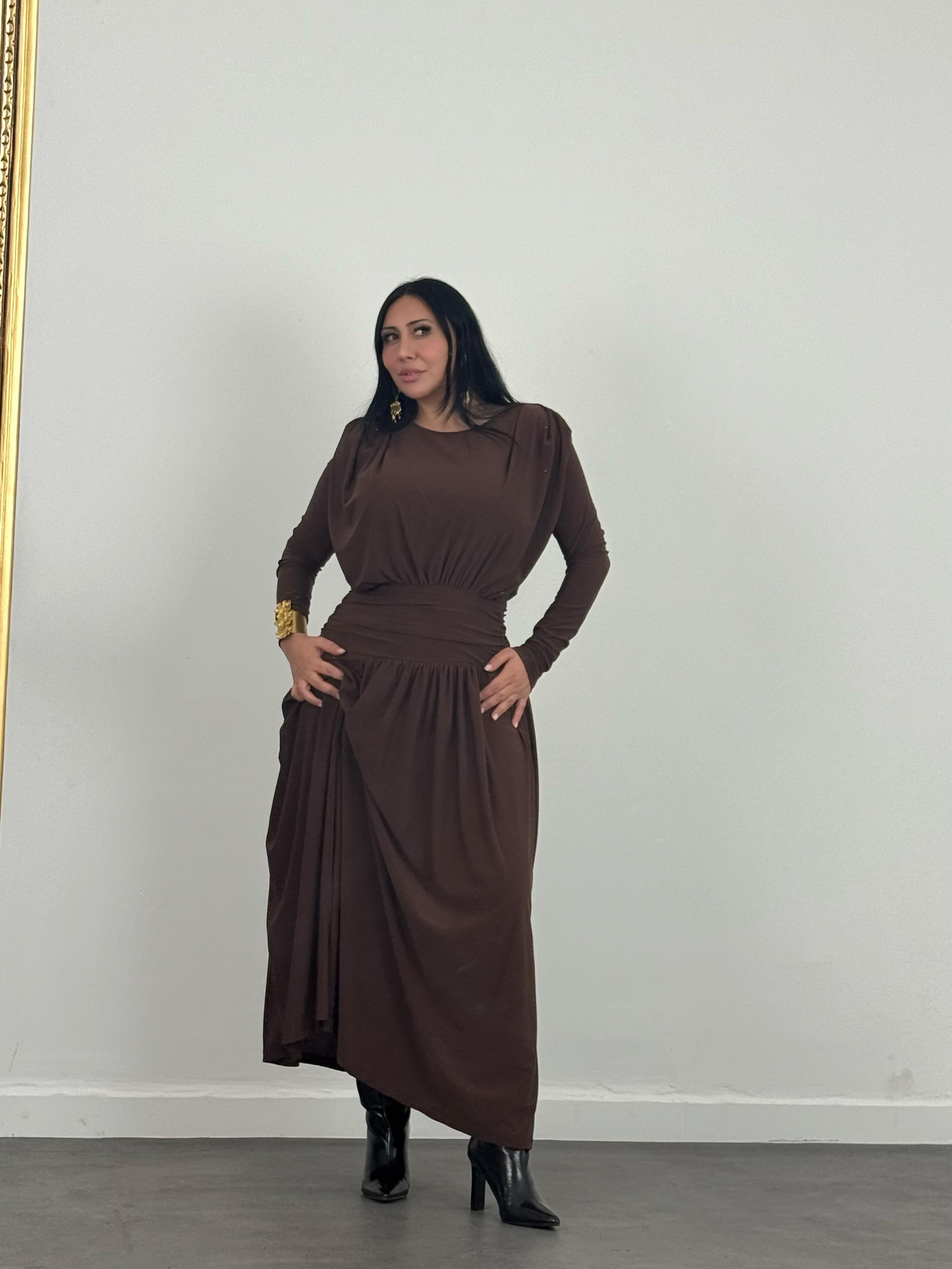 Bel Drapeli Maxi Elbise 