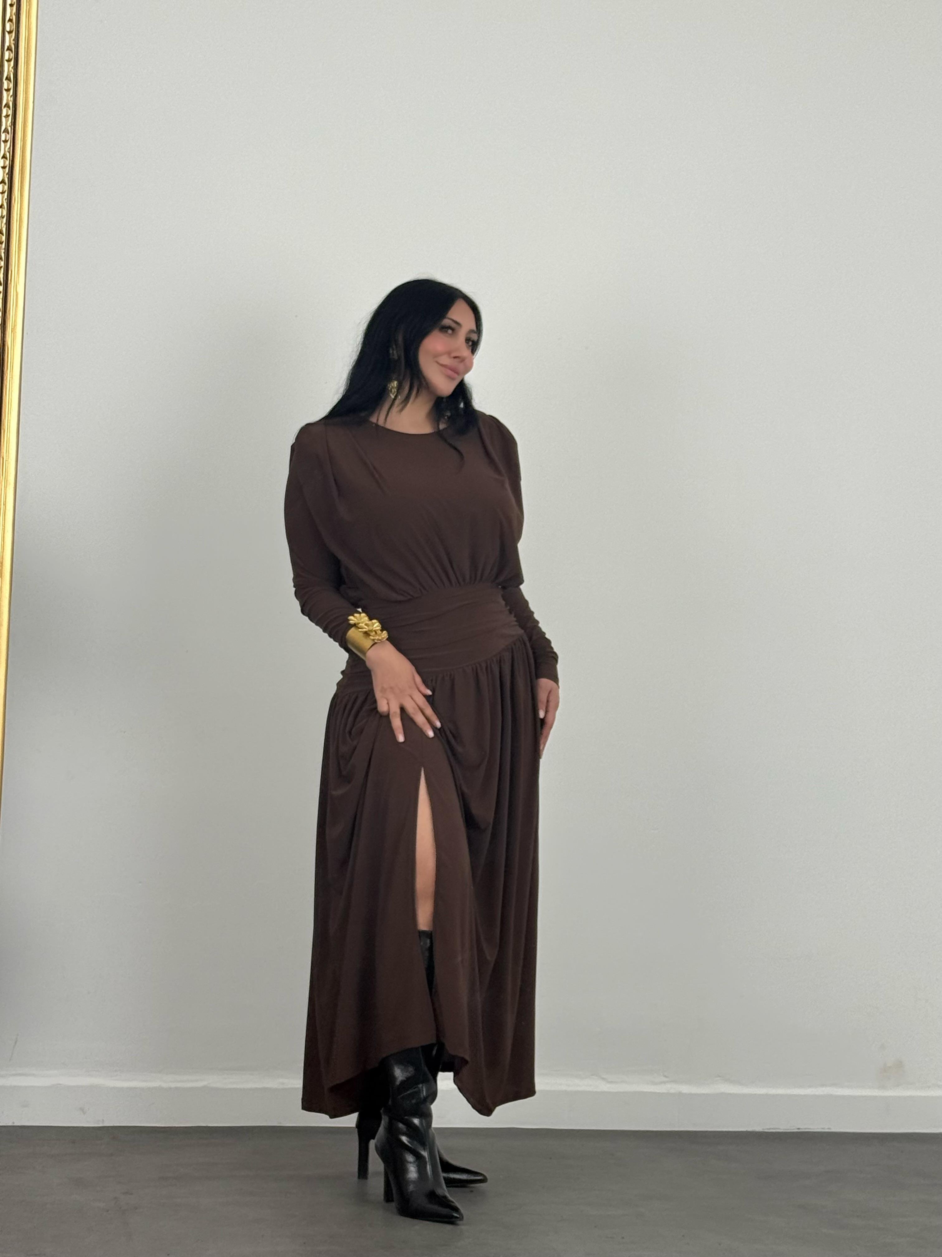 Bel Drapeli Maxi Elbise 