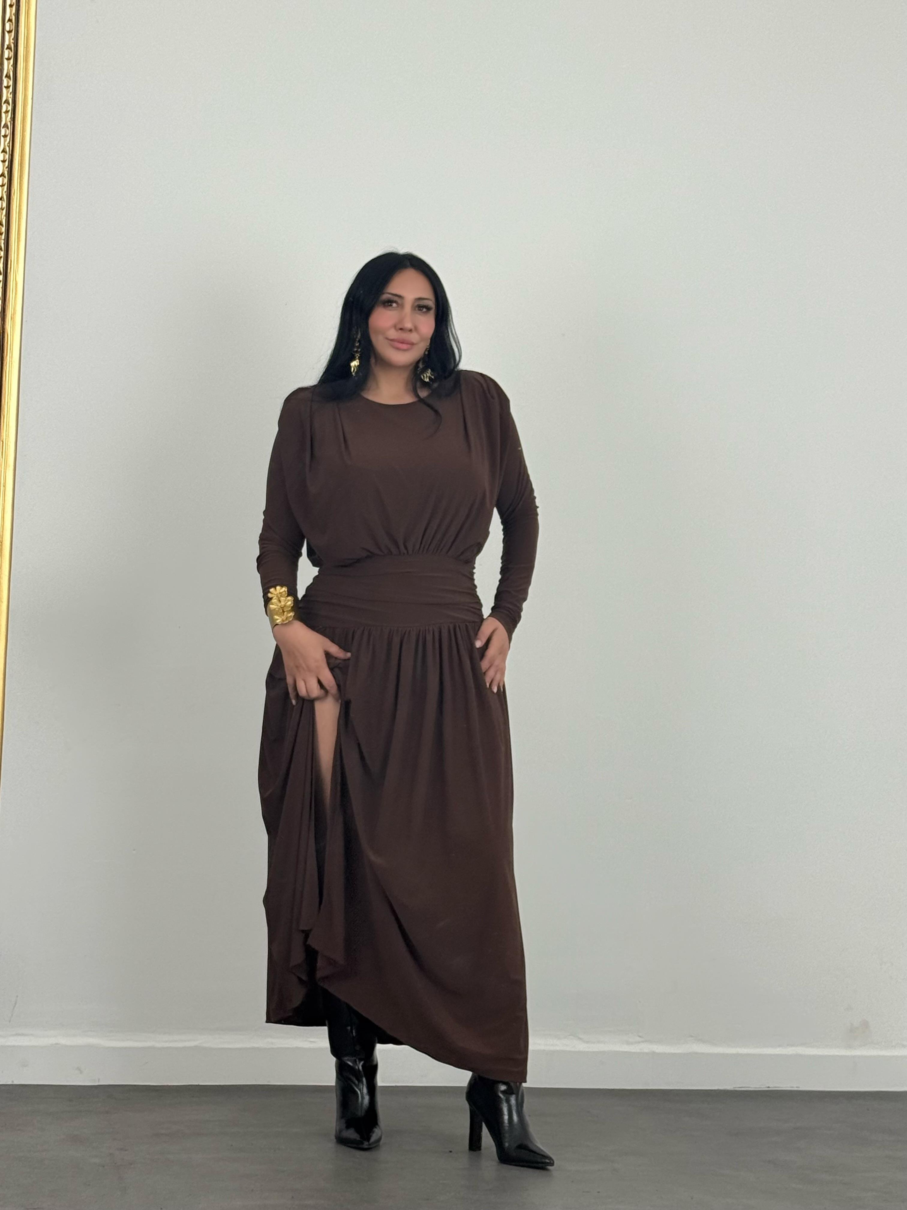 Bel Drapeli Maxi Elbise 