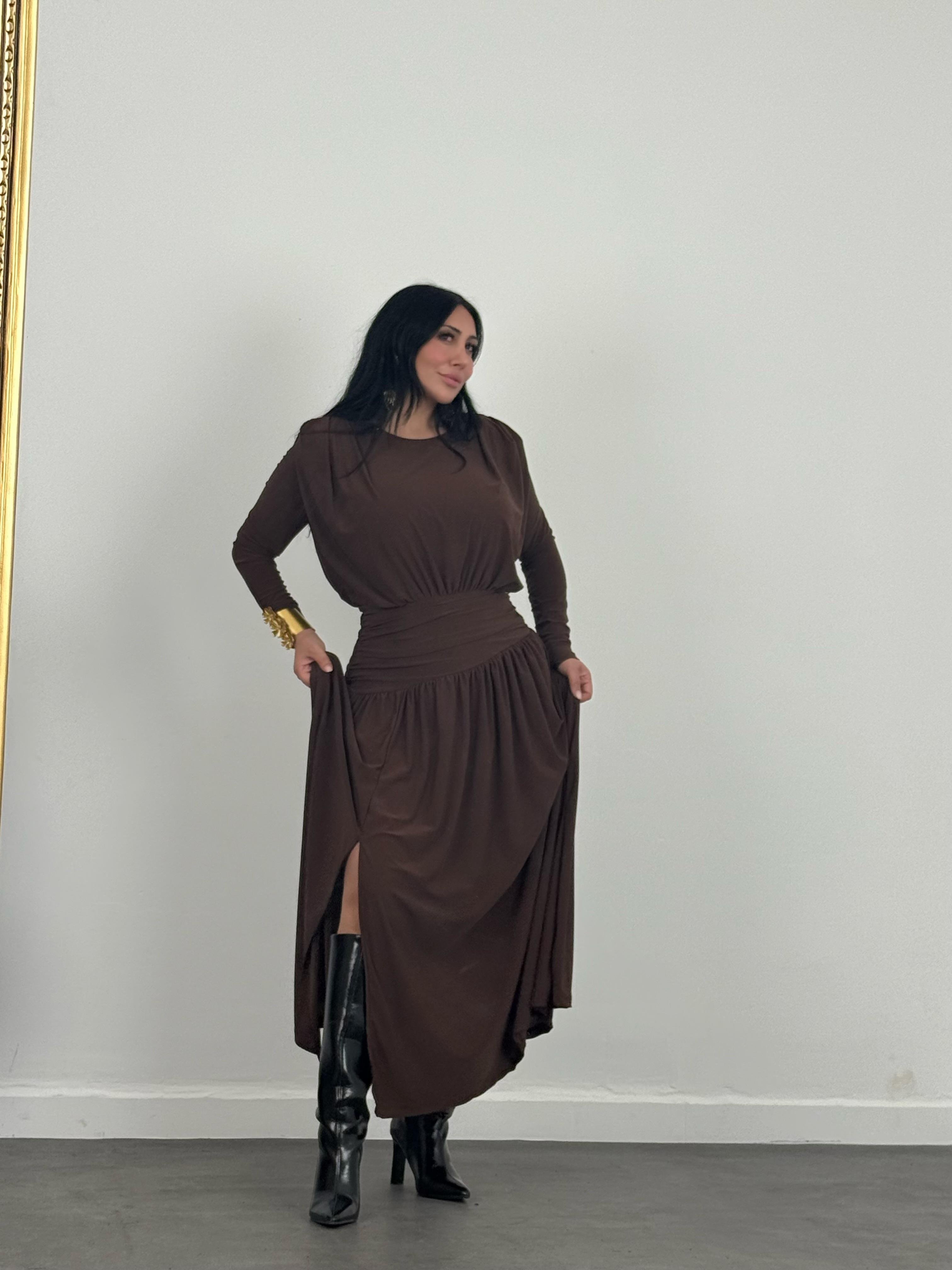 Bel Drapeli Maxi Elbise 