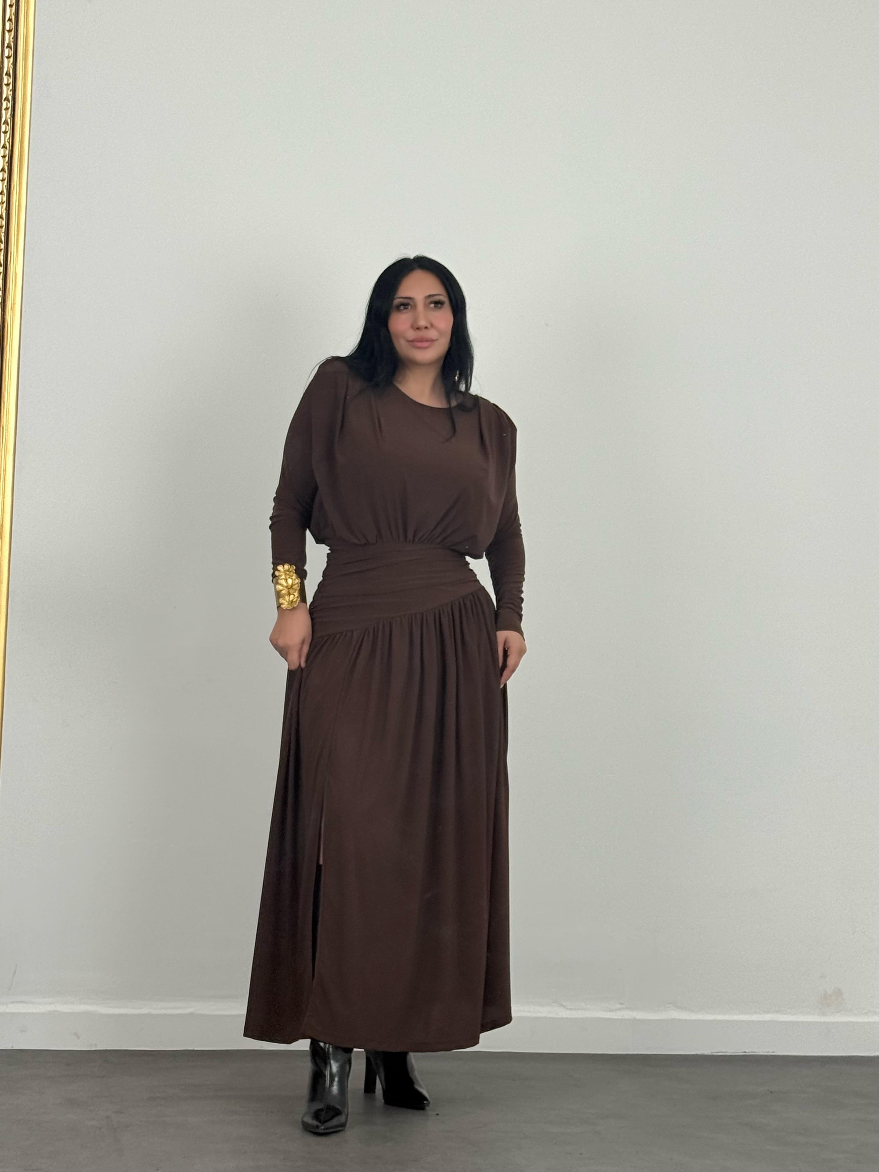 Bel Drapeli Maxi Elbise 