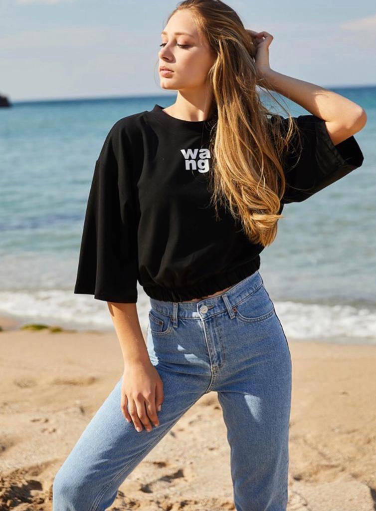 Bisiklet Yaka Crop Tshirt