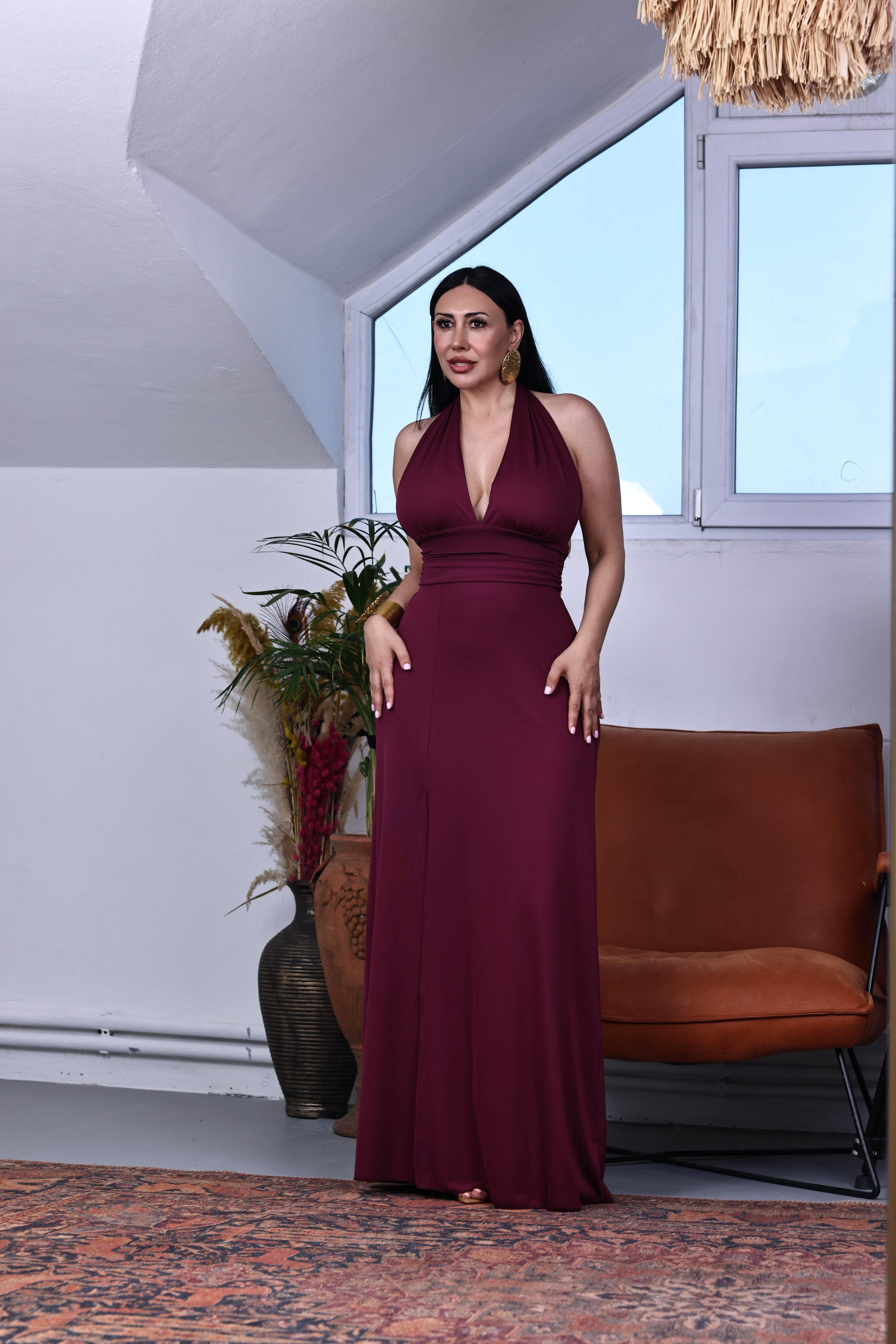 Boyundan Bağlamalı Yazlık Maxi Elbise