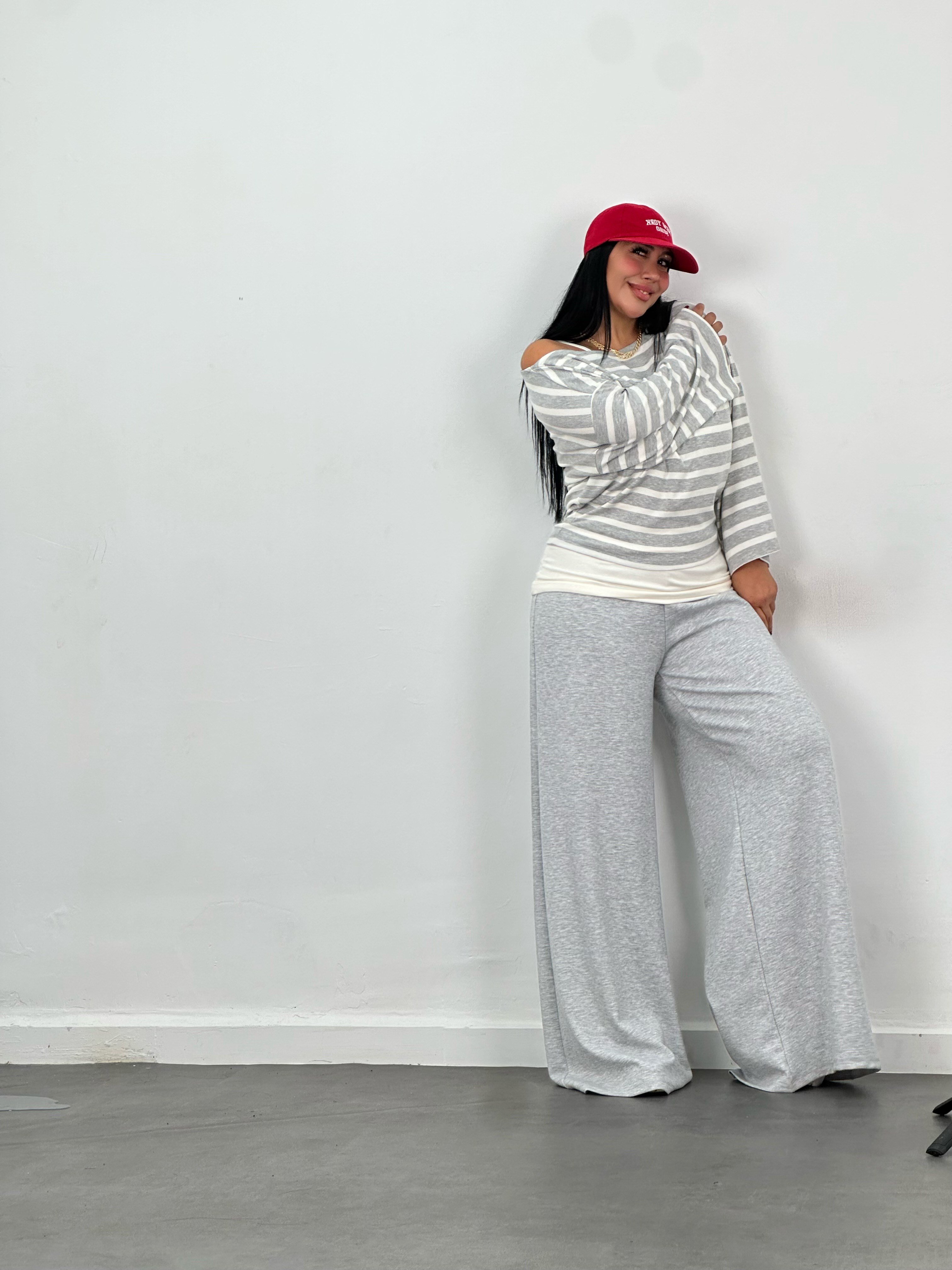 Çizgili Bluz, Atlet & Pantolon 3'lü Takım