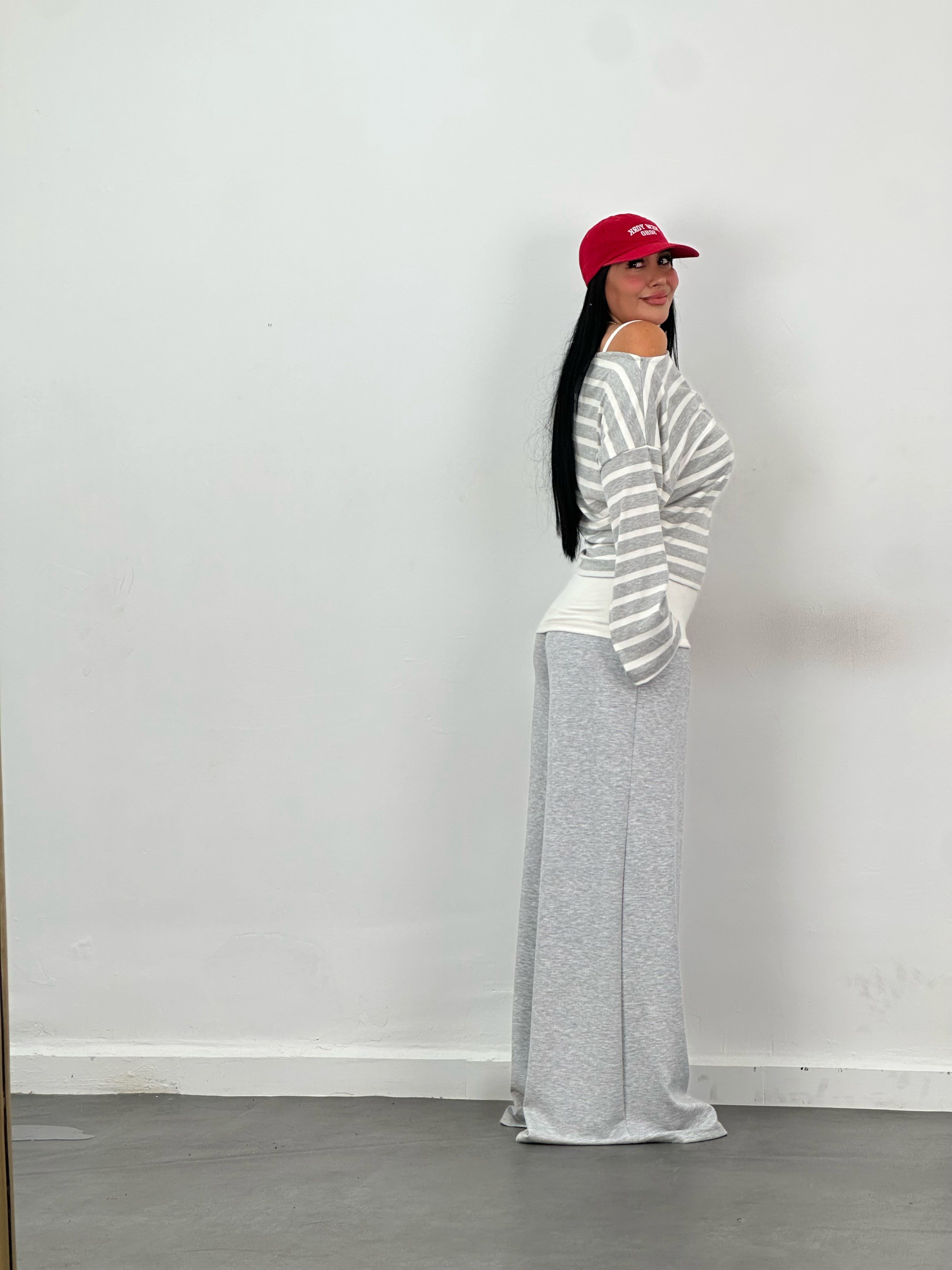 Çizgili Bluz, Atlet & Pantolon 3'lü Takım
