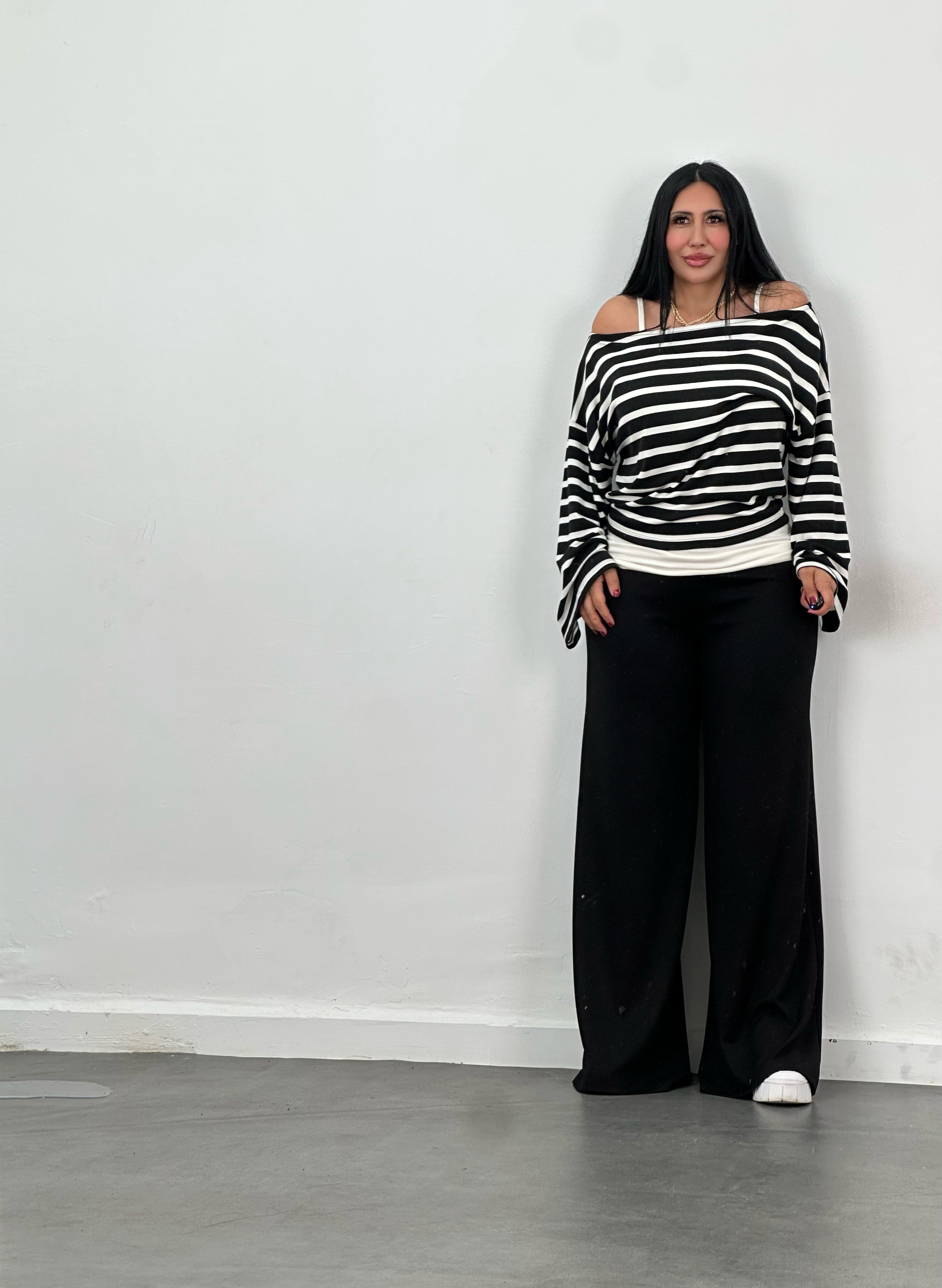 Çizgili Bluz, Atlet & Pantolon 3'lü Takım