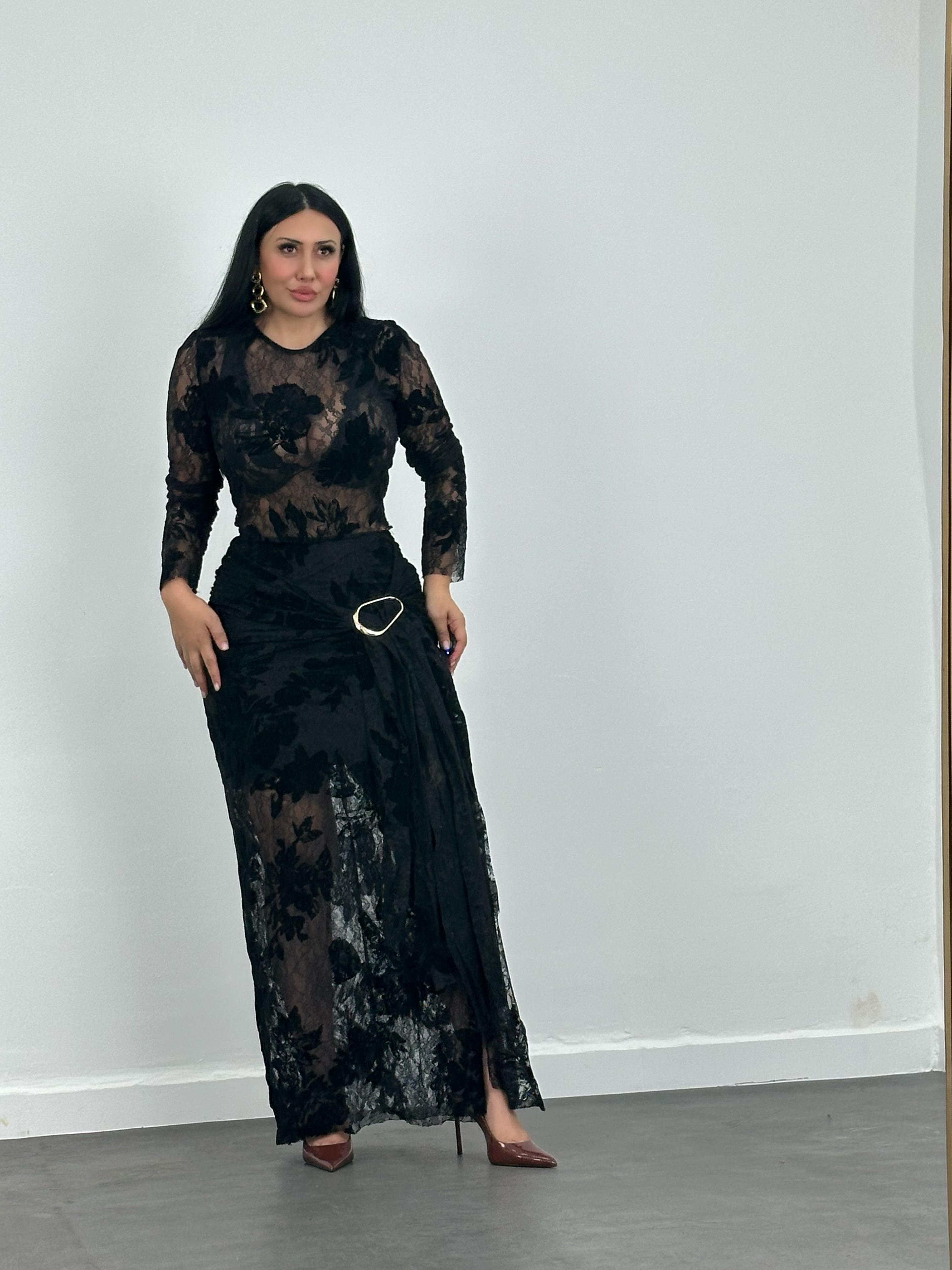 Drapeli Tokalı Dantelli Takım