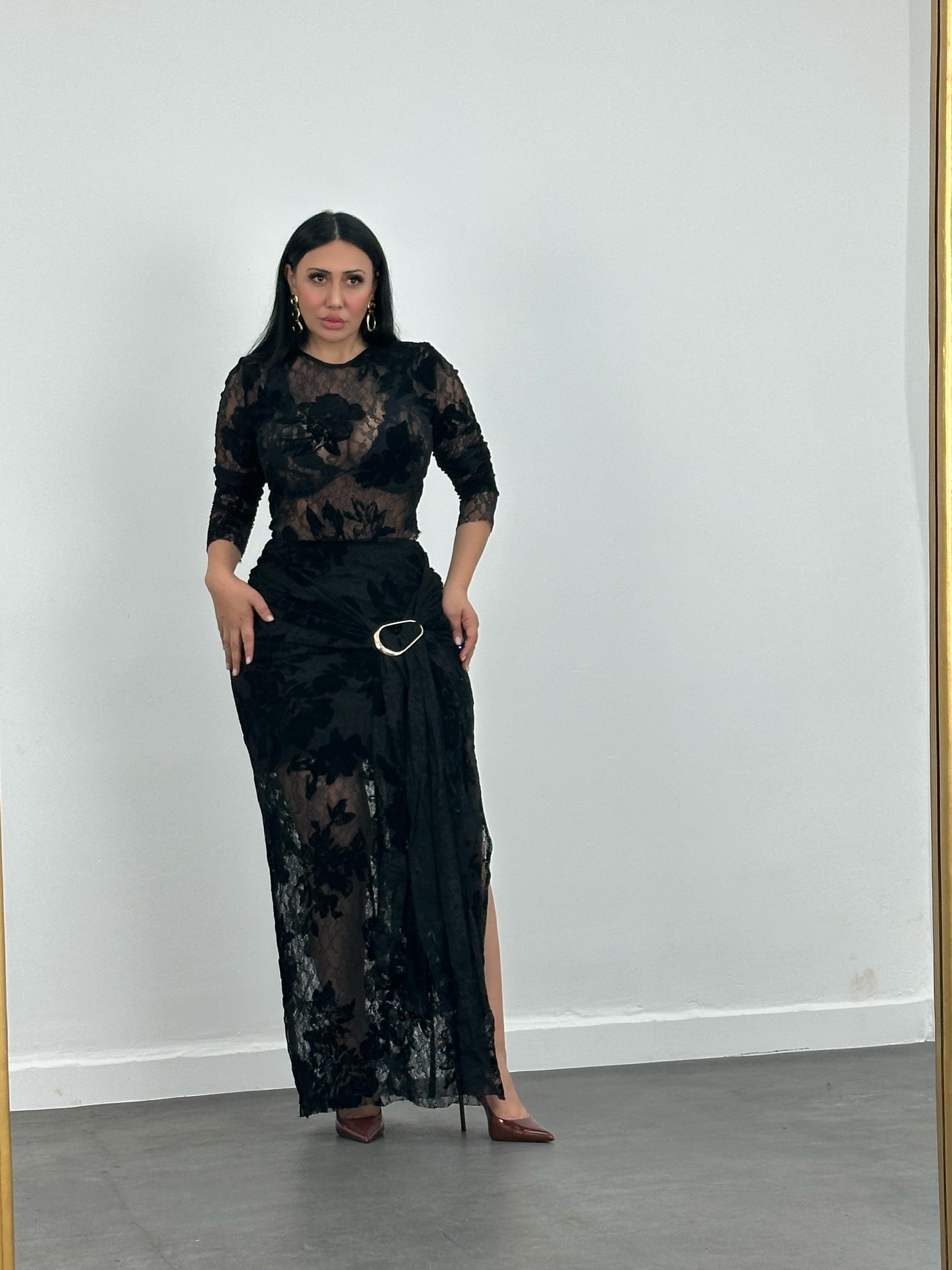 Drapeli Tokalı Dantelli Takım