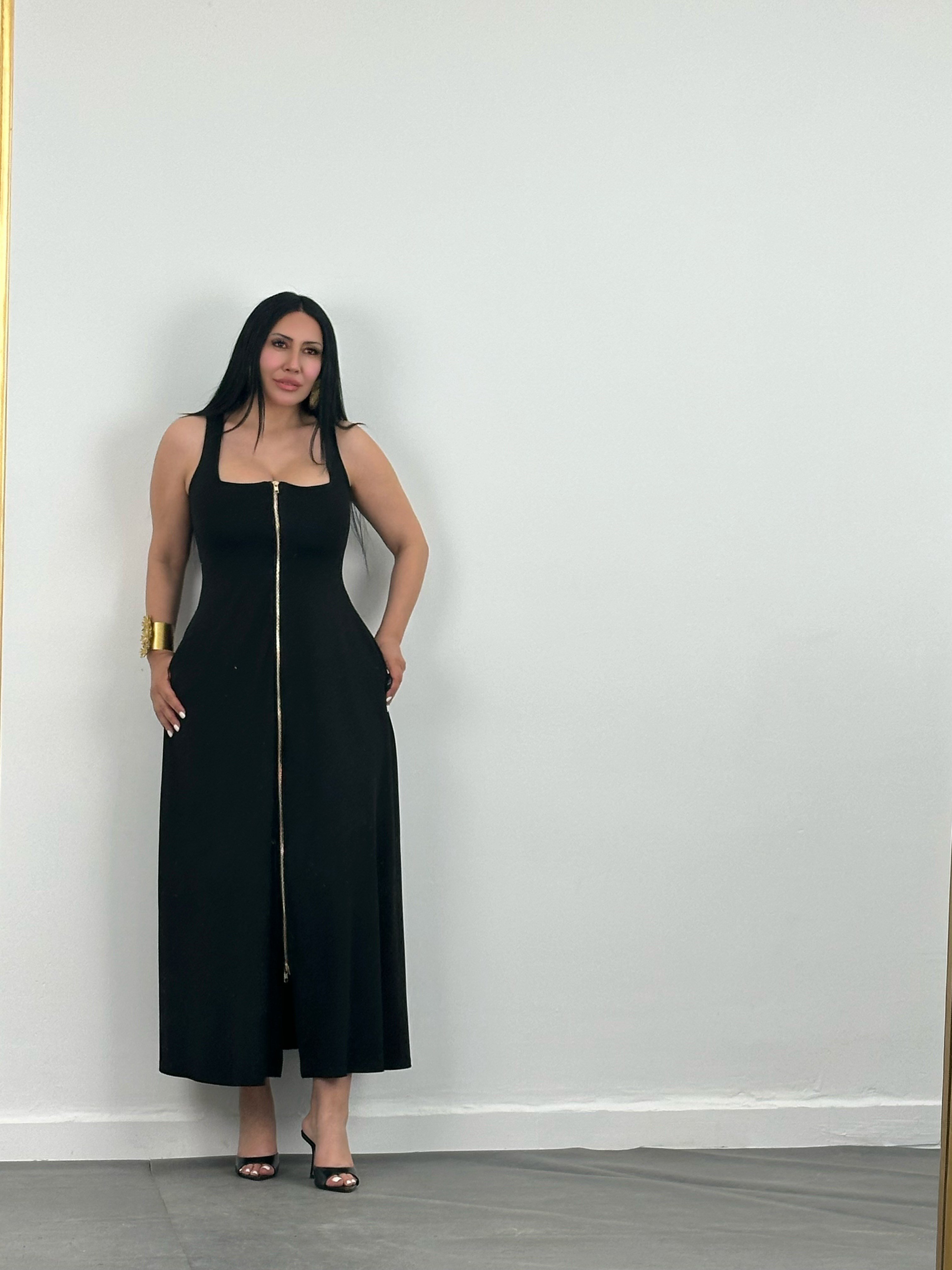 Fermuar Detaylı Maxi Elbise 