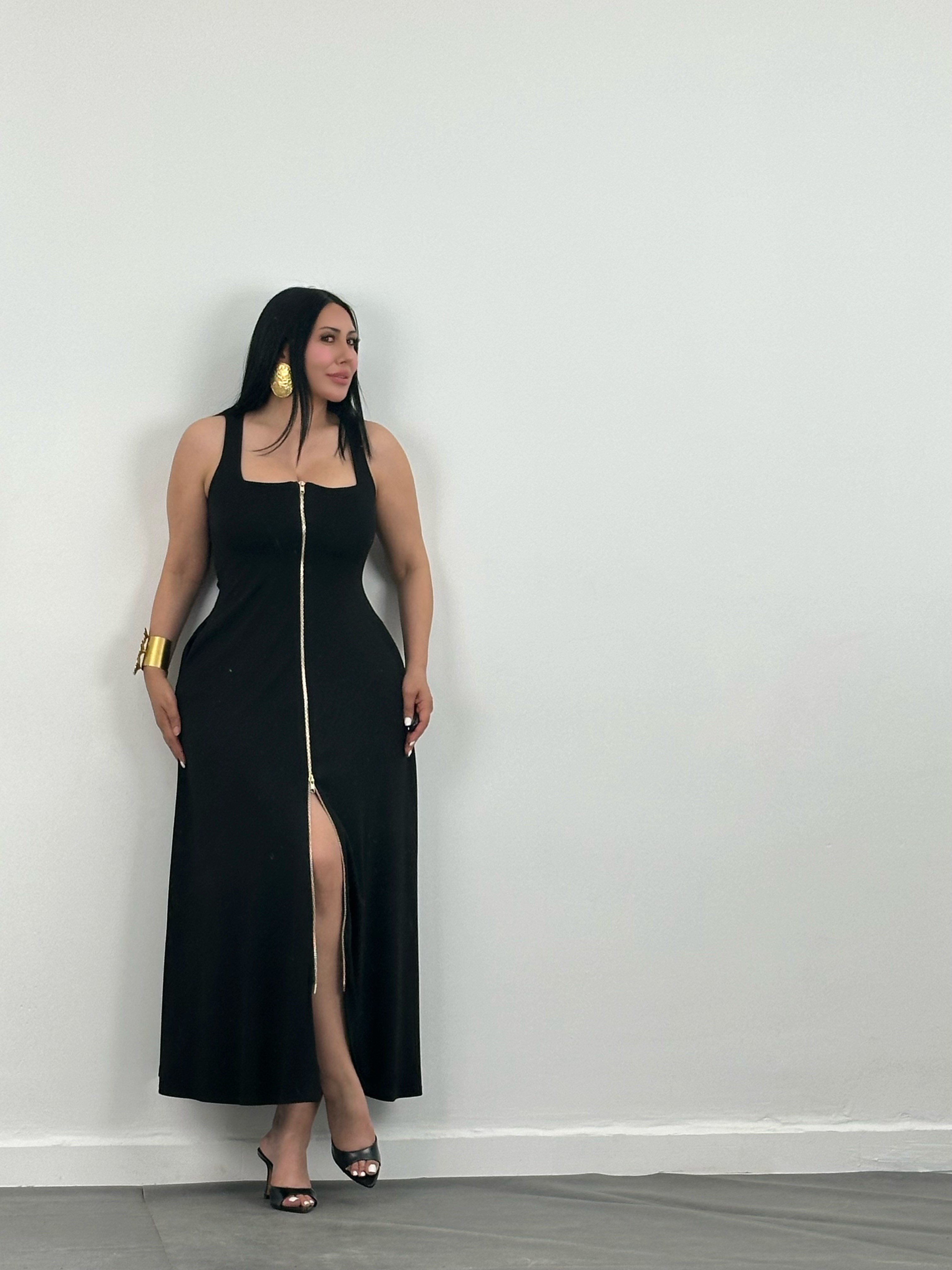 Fermuar Detaylı Maxi Elbise 