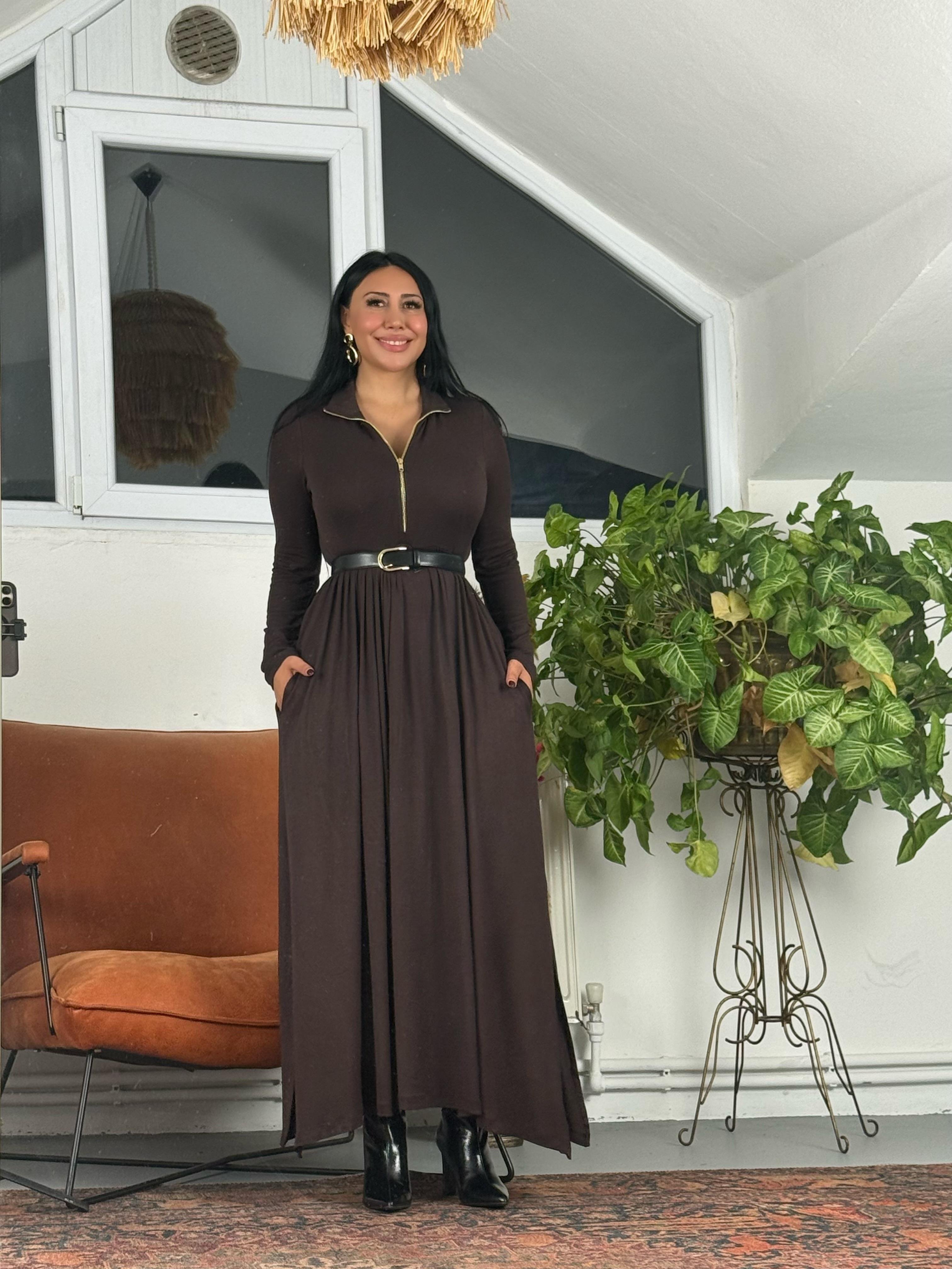 Fermuarlı Maxi Triko Elbise