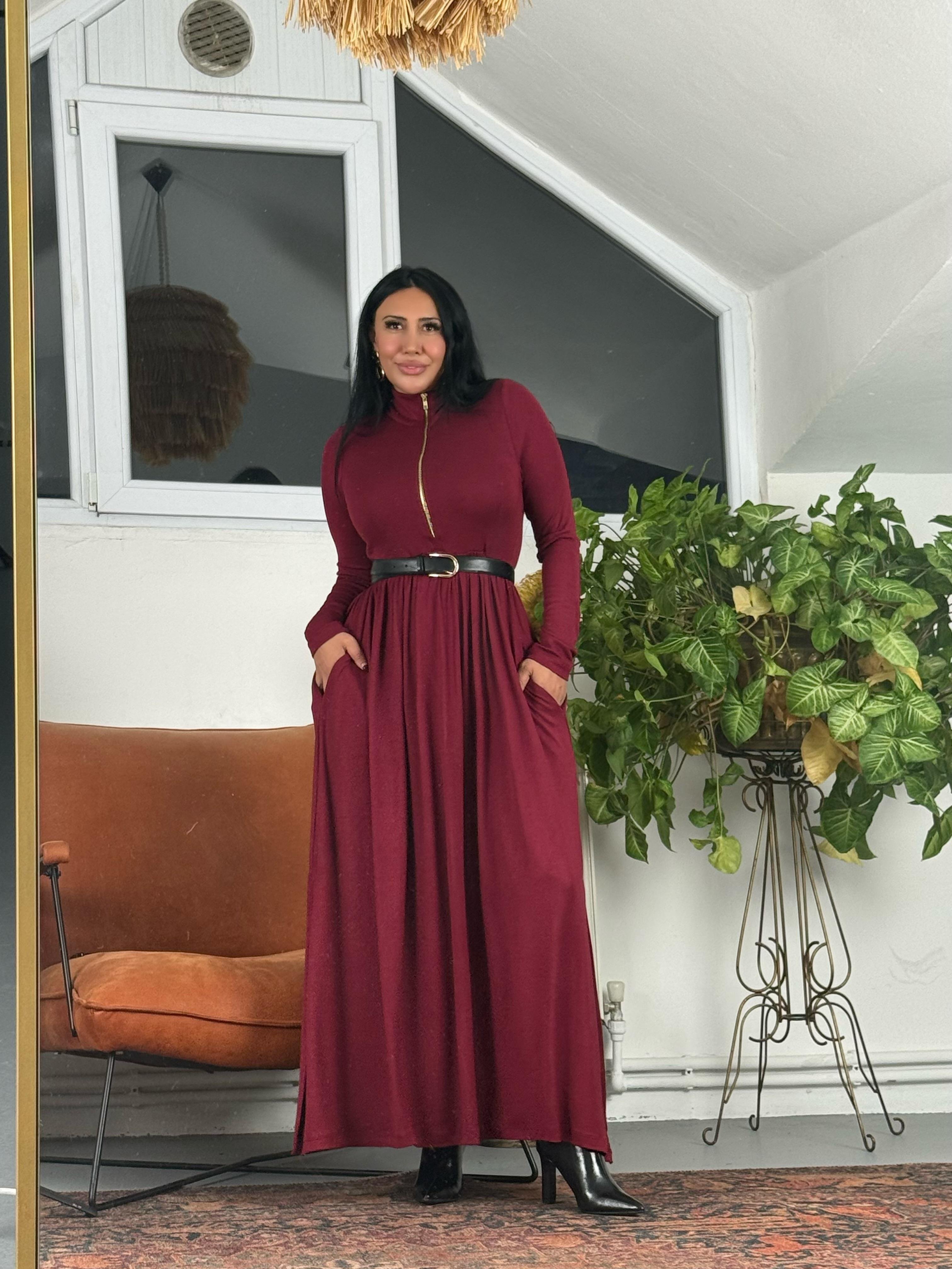 Fermuarlı Maxi Triko Elbise