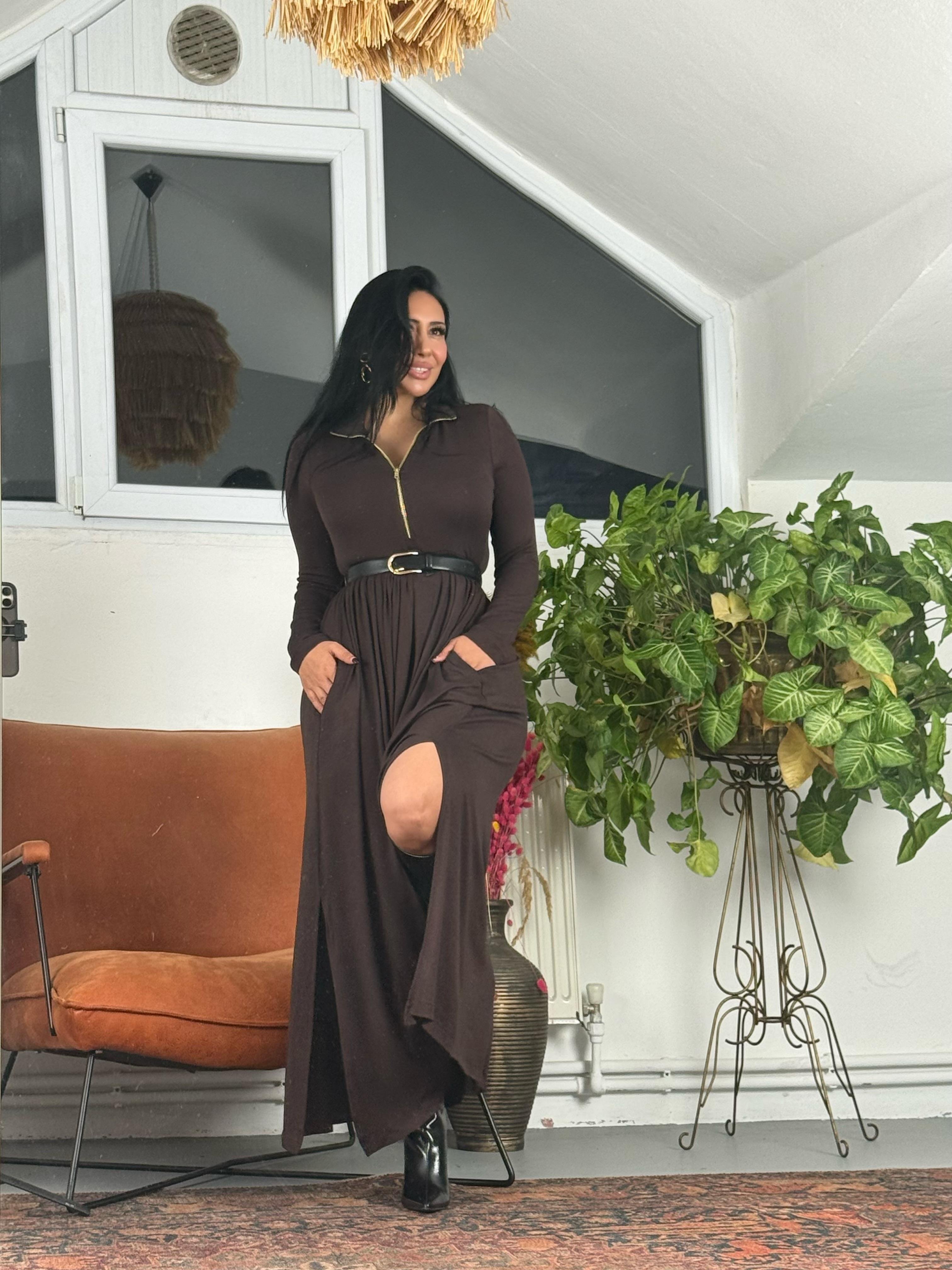 Fermuarlı Maxi Triko Elbise