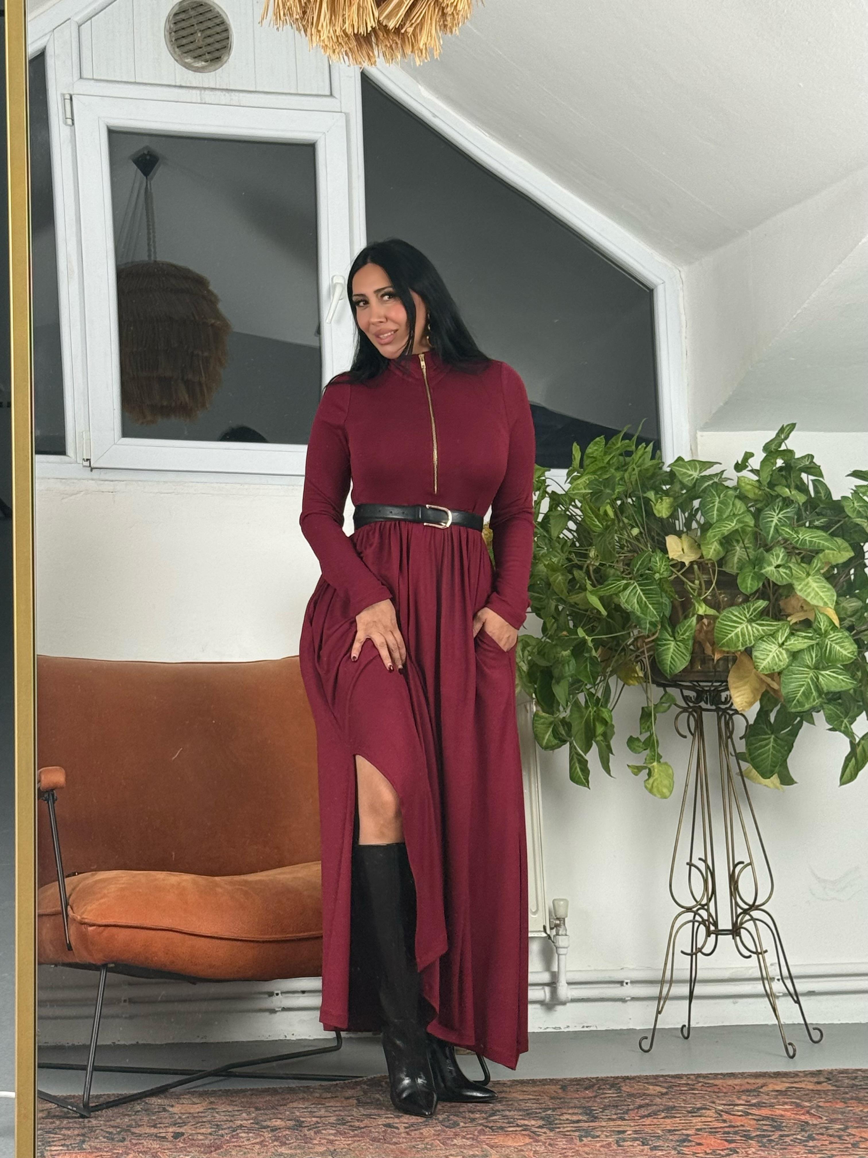 Fermuarlı Maxi Triko Elbise