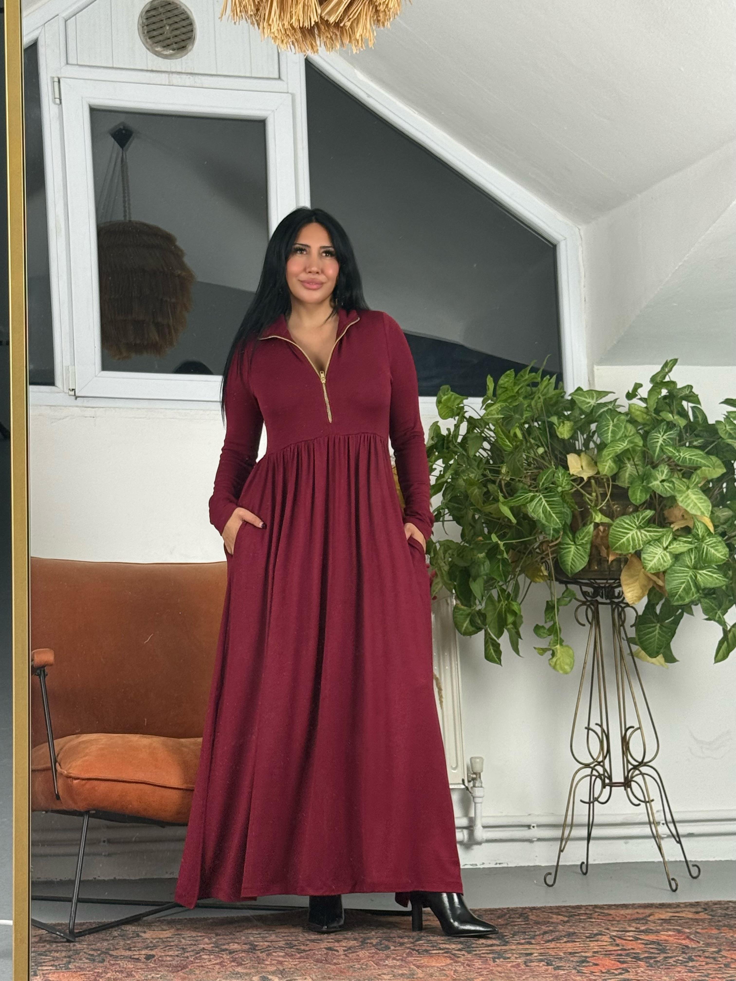 Fermuarlı Maxi Triko Elbise