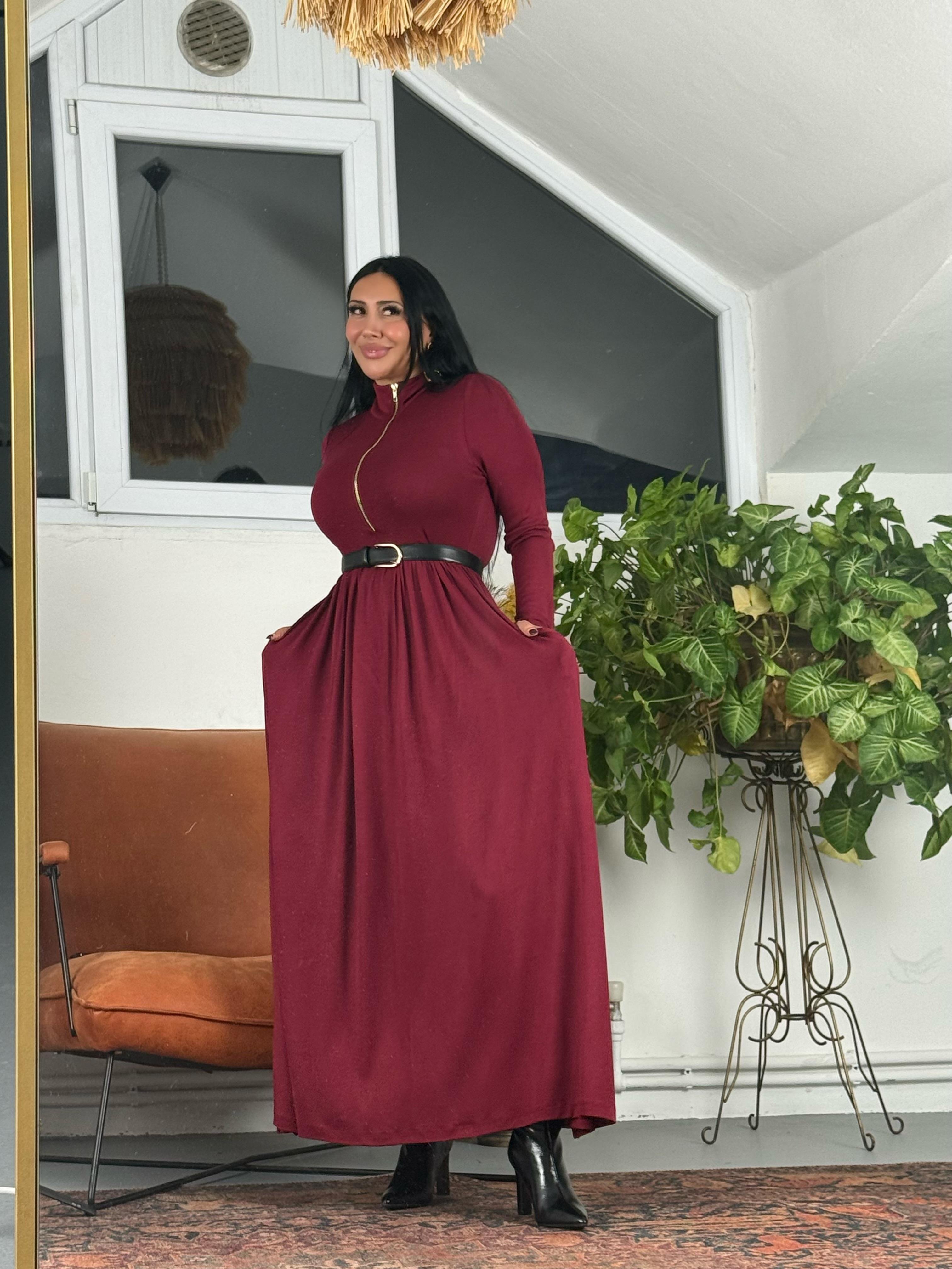 Fermuarlı Maxi Triko Elbise