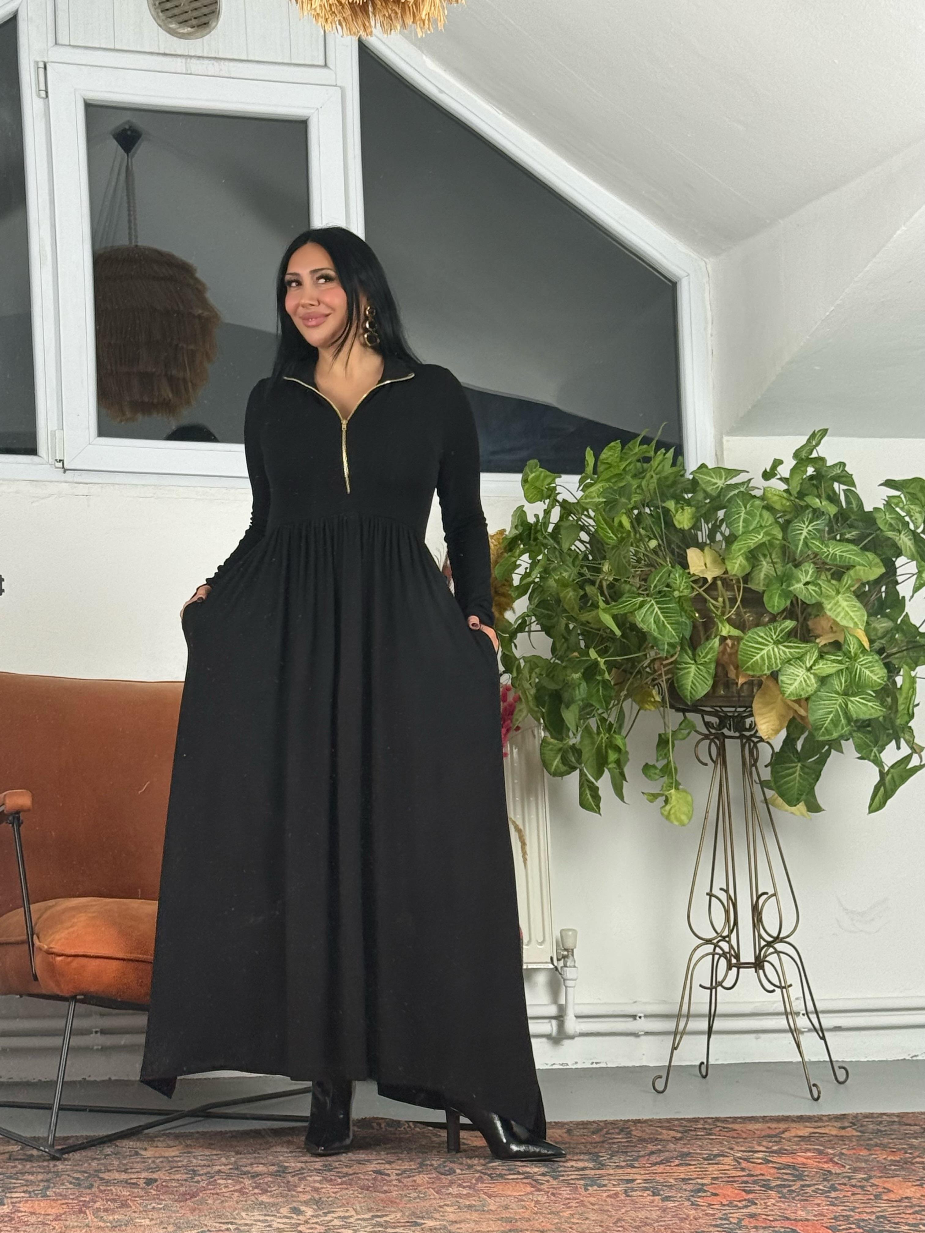 Fermuarlı Maxi Triko Elbise