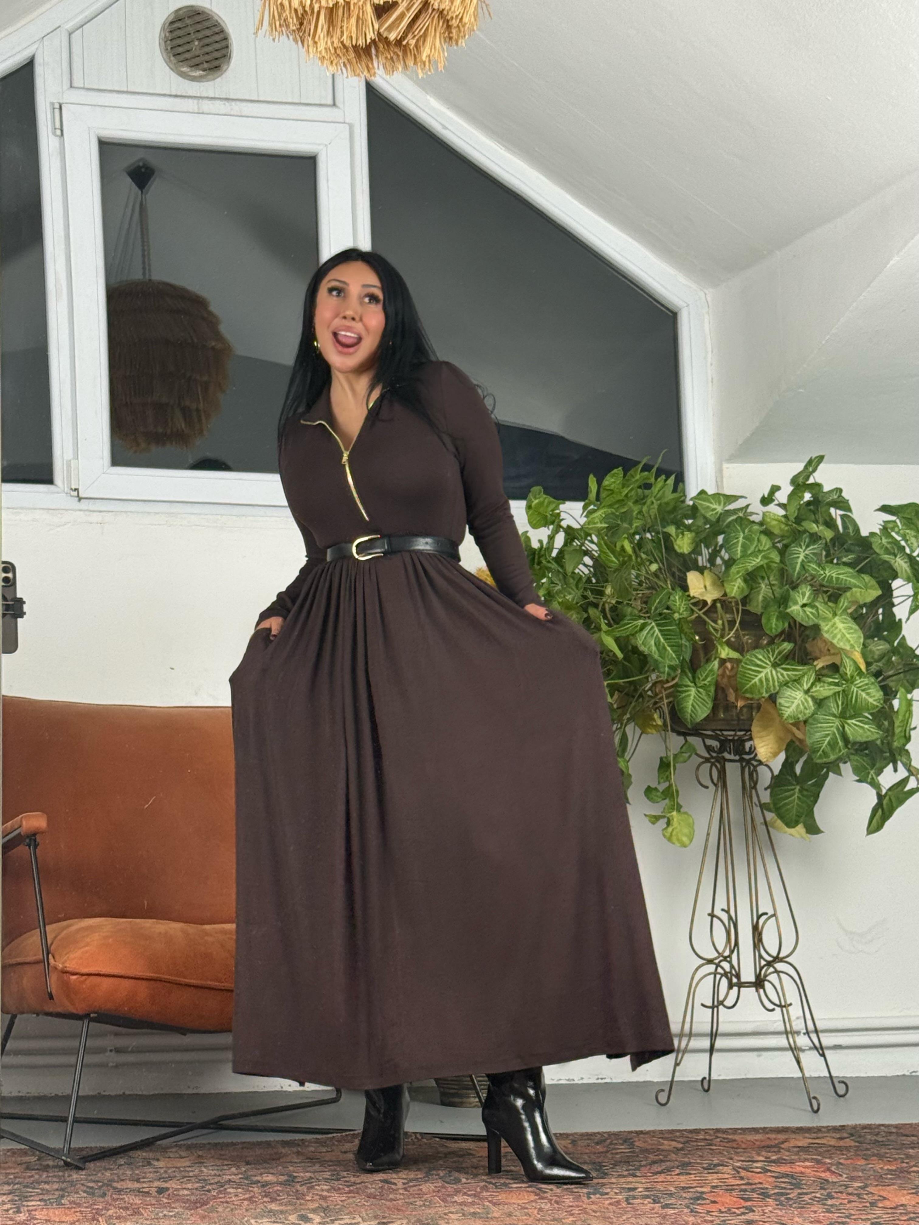 Fermuarlı Maxi Triko Elbise